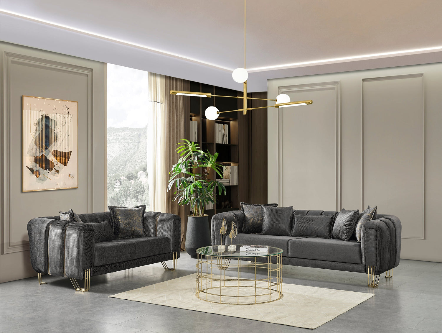 Santana Smoke Velvet Living Room Set - SANTANASMOKE-SL - Bien Home Furniture & Electronics
