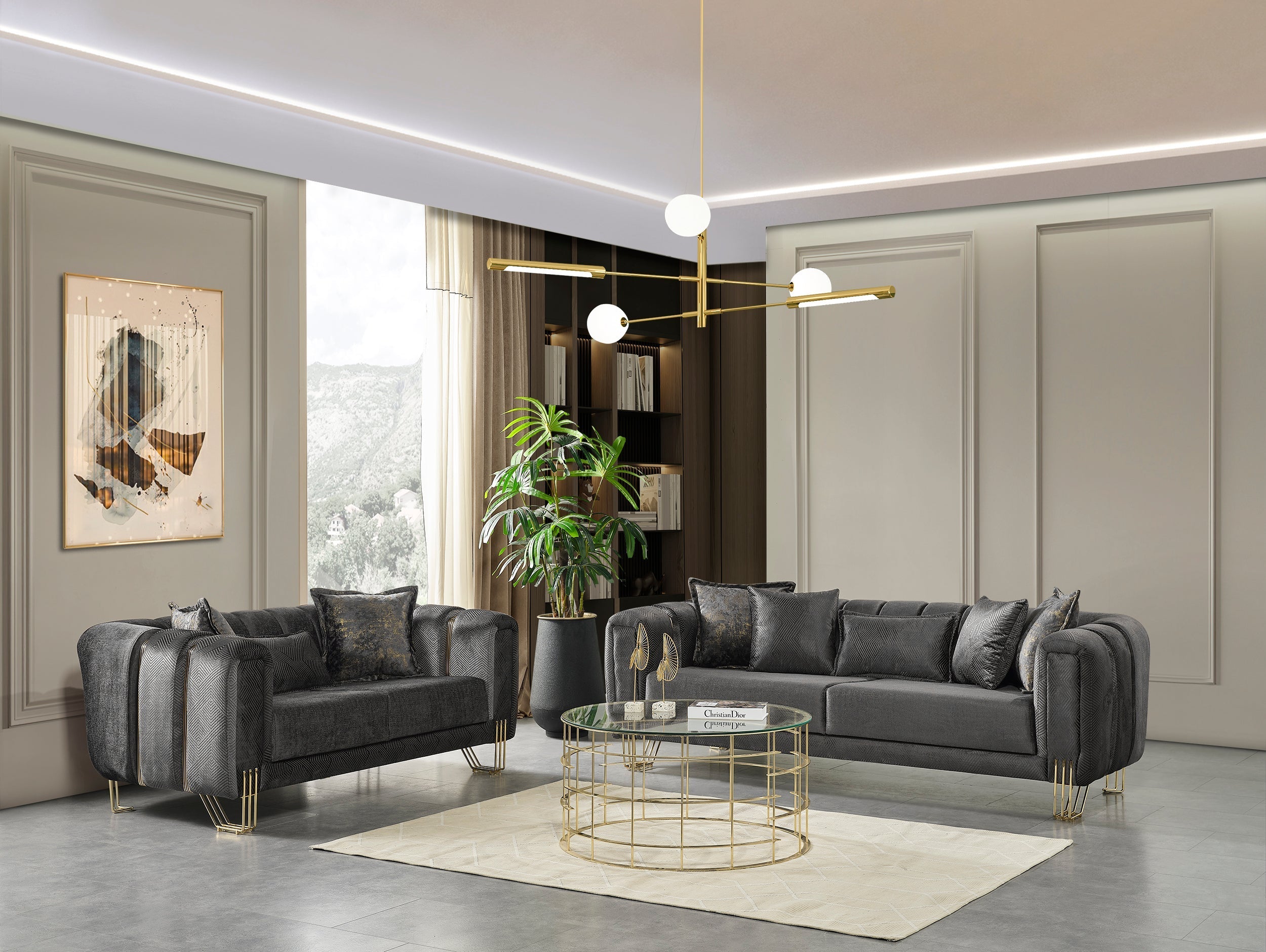 Santana Smoke Velvet Living Room Set - SANTANASMOKE-SL - Bien Home Furniture & Electronics