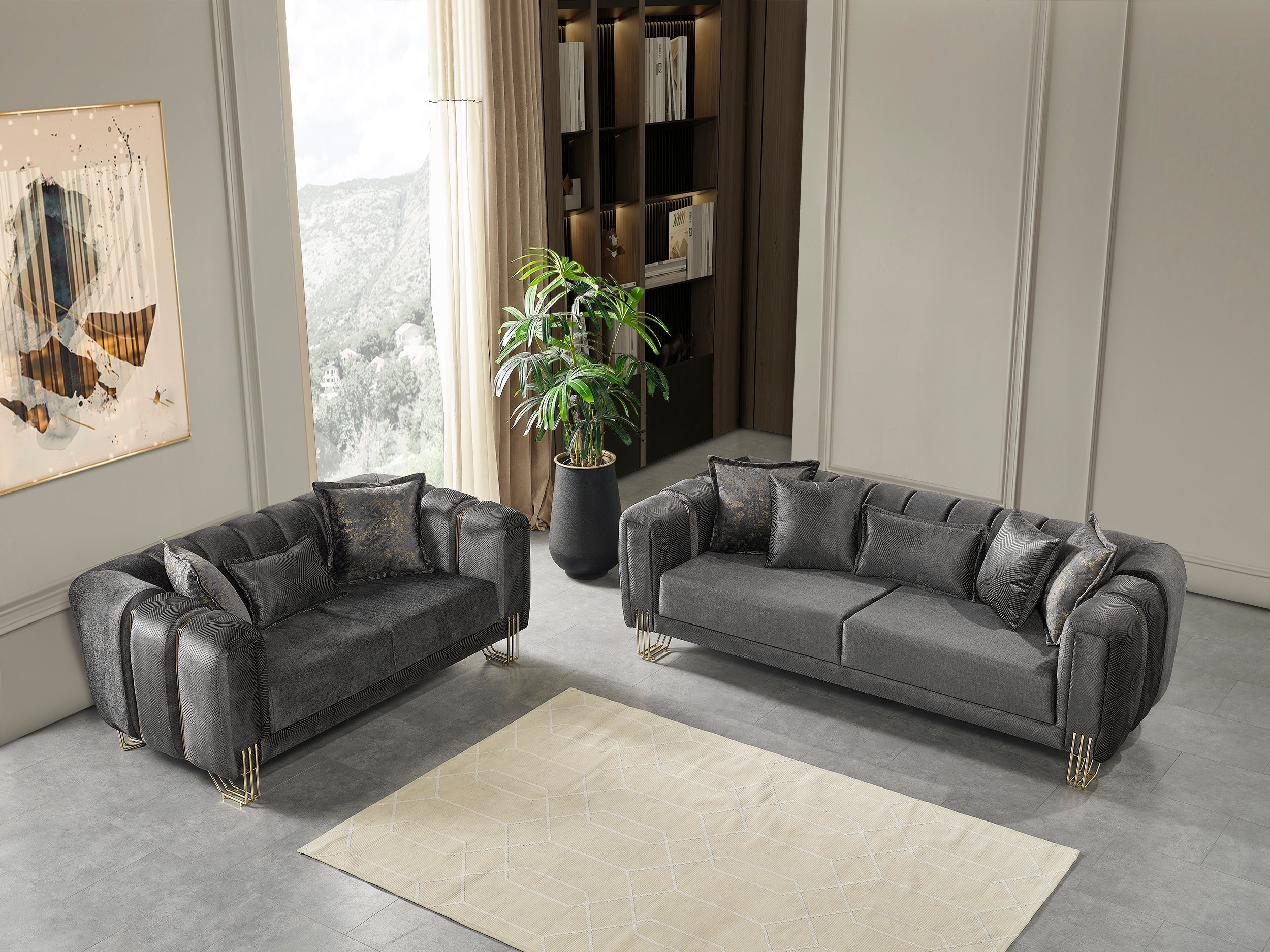 Santana Smoke Velvet Living Room Set - SANTANASMOKE-SL - Bien Home Furniture & Electronics