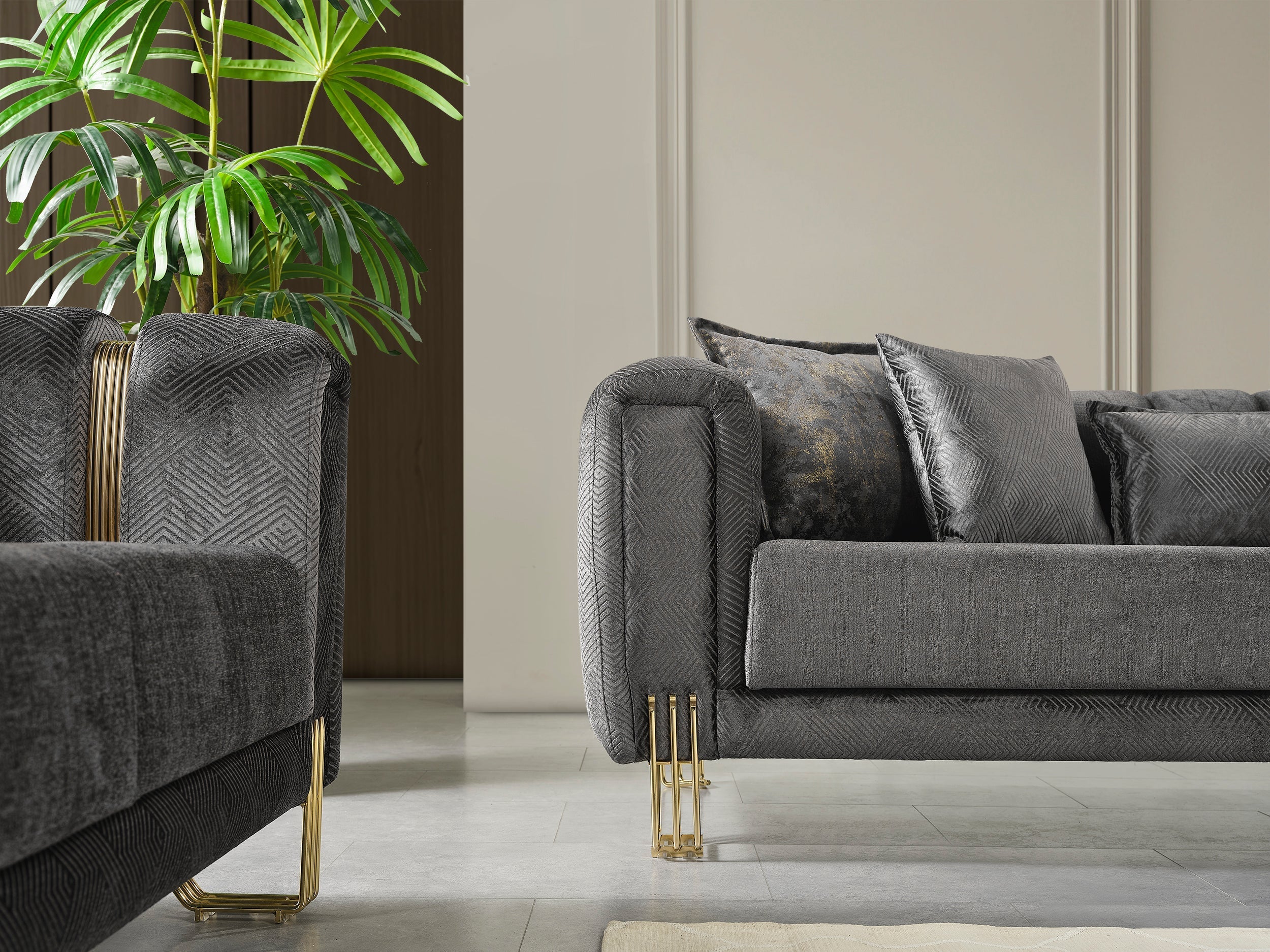 Santana Smoke Velvet Living Room Set - SANTANASMOKE-SL - Bien Home Furniture & Electronics