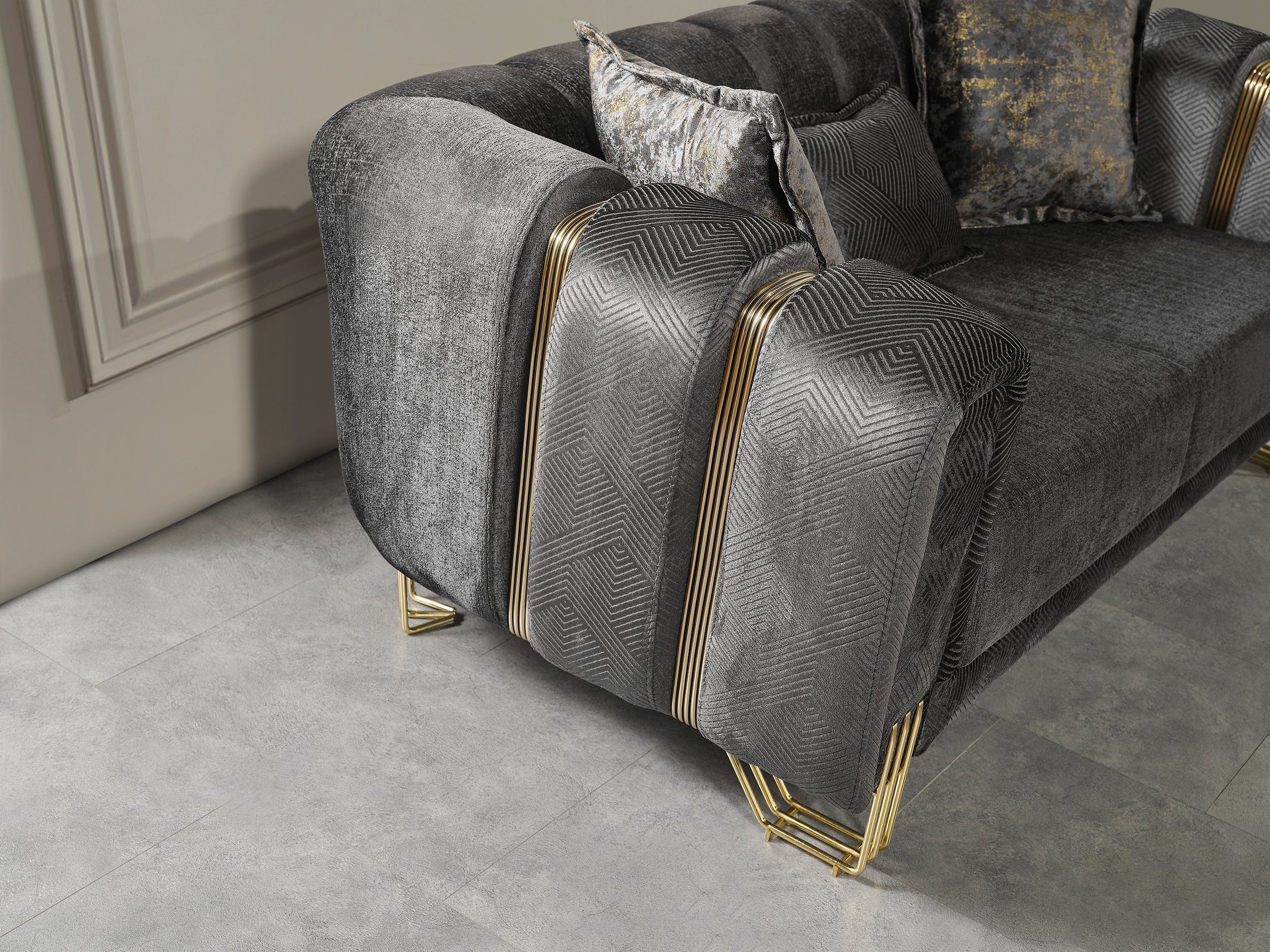Santana Smoke Velvet Living Room Set - SANTANASMOKE-SL - Bien Home Furniture & Electronics