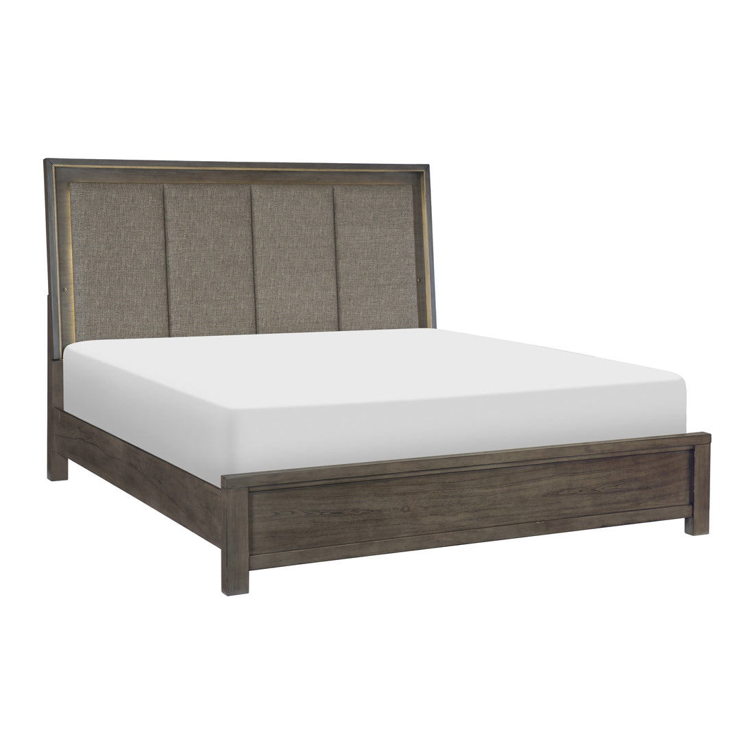 Scarlet Brownish Gray King LED Upholstered Panel Bed - SET | 1555K-1 | 1555K-2 | 1555-3 - Bien Home Furniture &amp; Electronics