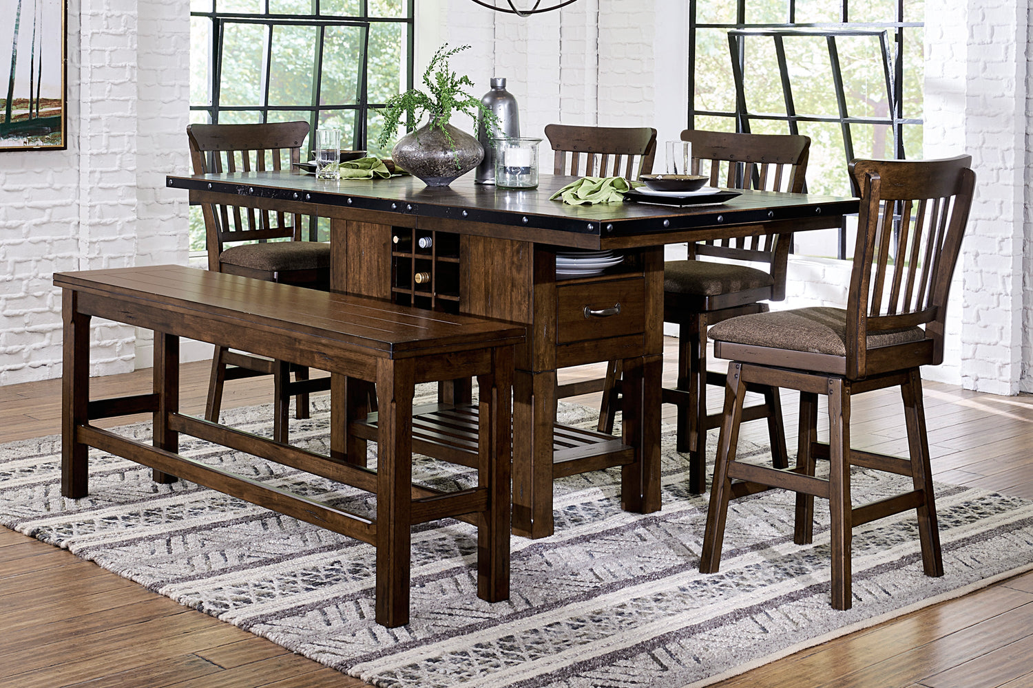 Schleiger Cherry Extendable Swivel Counter Height Set - SET | 5400-36XL | 5400-36XLB | 5400-24SW(2) - Bien Home Furniture & Electronics