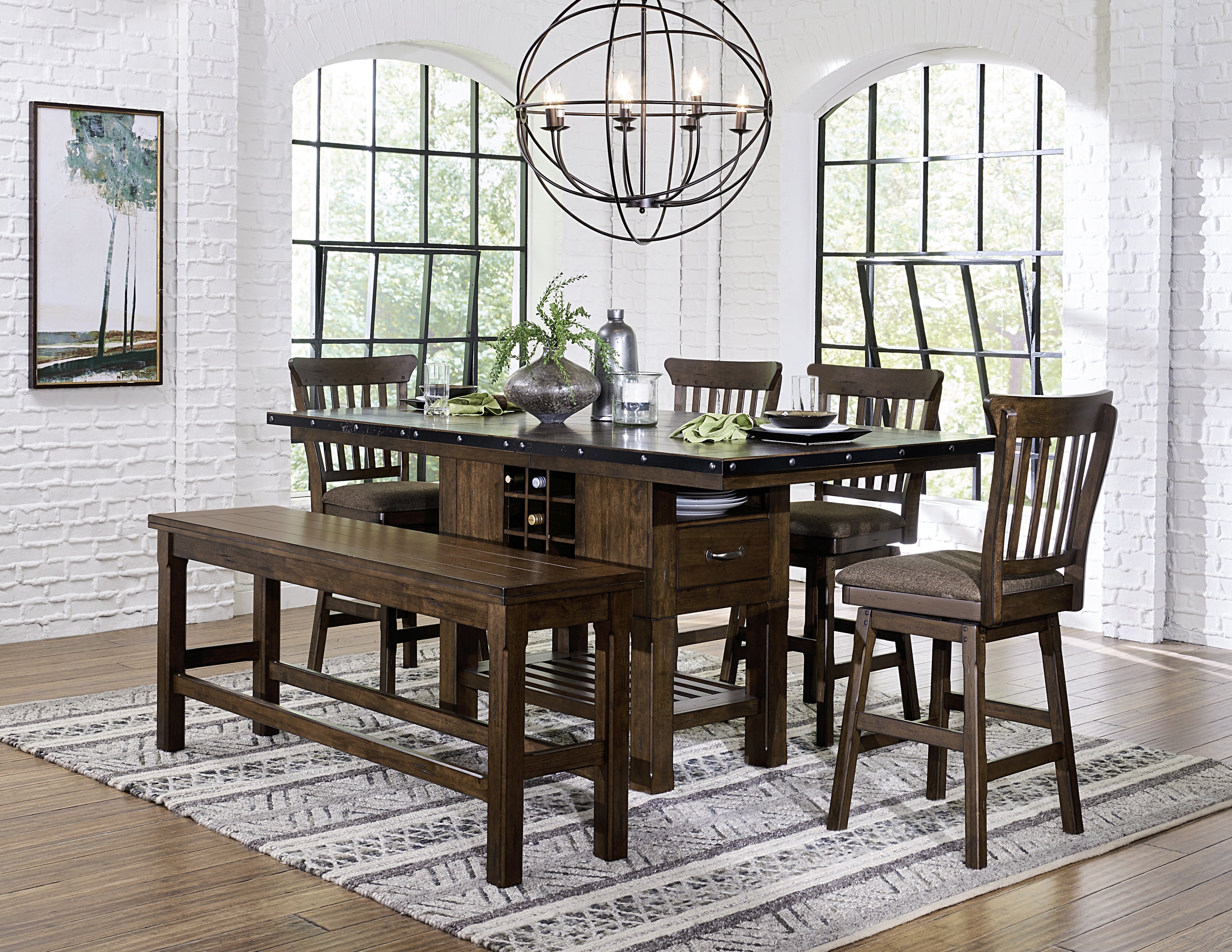 Schleiger Cherry Extendable Swivel Counter Height Set - SET | 5400-36XL | 5400-36XLB | 5400-24SW(2) - Bien Home Furniture & Electronics