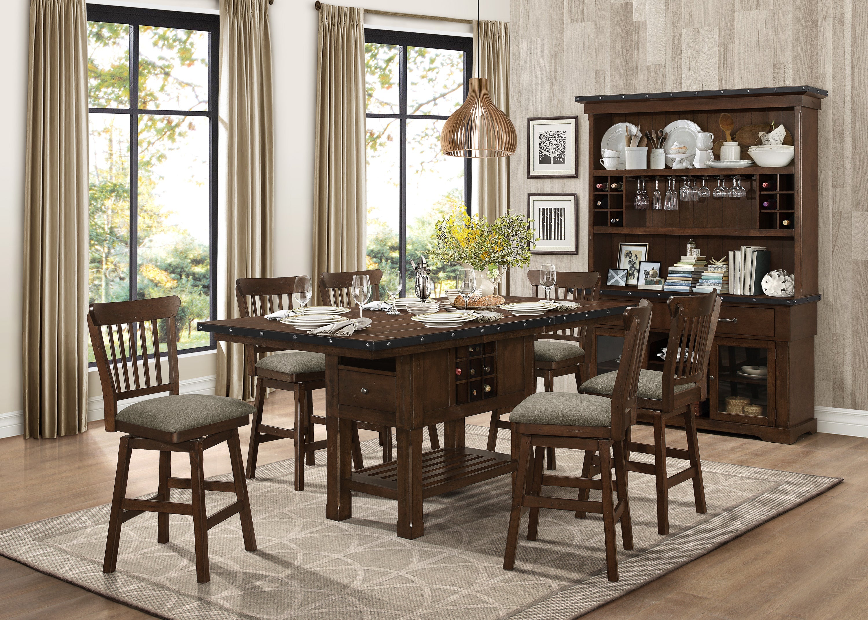 Schleiger Cherry Extendable Swivel Counter Height Set - SET | 5400-36XL | 5400-36XLB | 5400-24SW(2) - Bien Home Furniture & Electronics