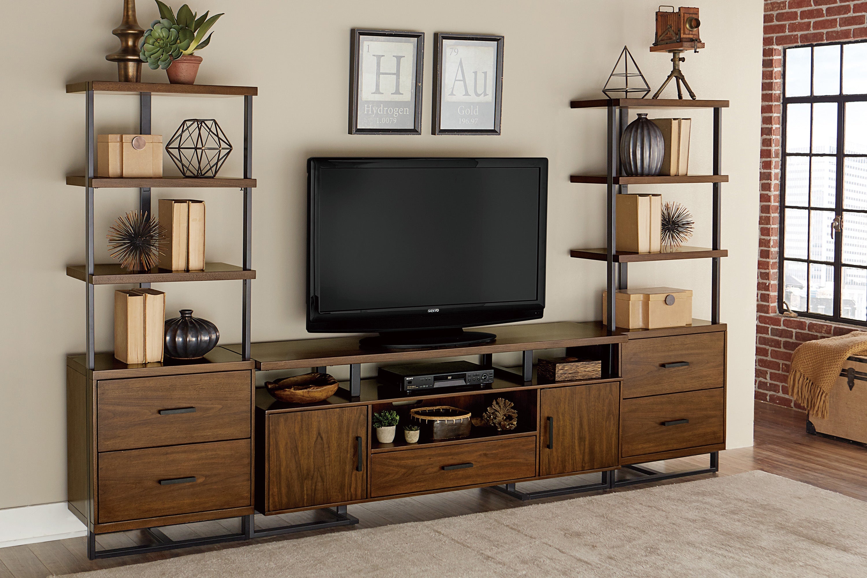 Sedley Walnut/Rustic Black TV Stand - 54150RF-68T - Bien Home Furniture & Electronics
