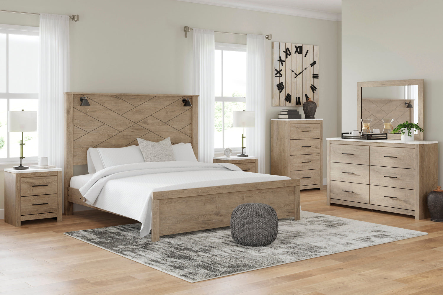 Senniberg Light Brown/White Lighted Panel Bedroom Set - SET | B1191-56 | B1191-58 | B1191-99 | B1191-31 | B1191-36 | B1191-92 | B1191-44 - Bien Home Furniture & Electronics