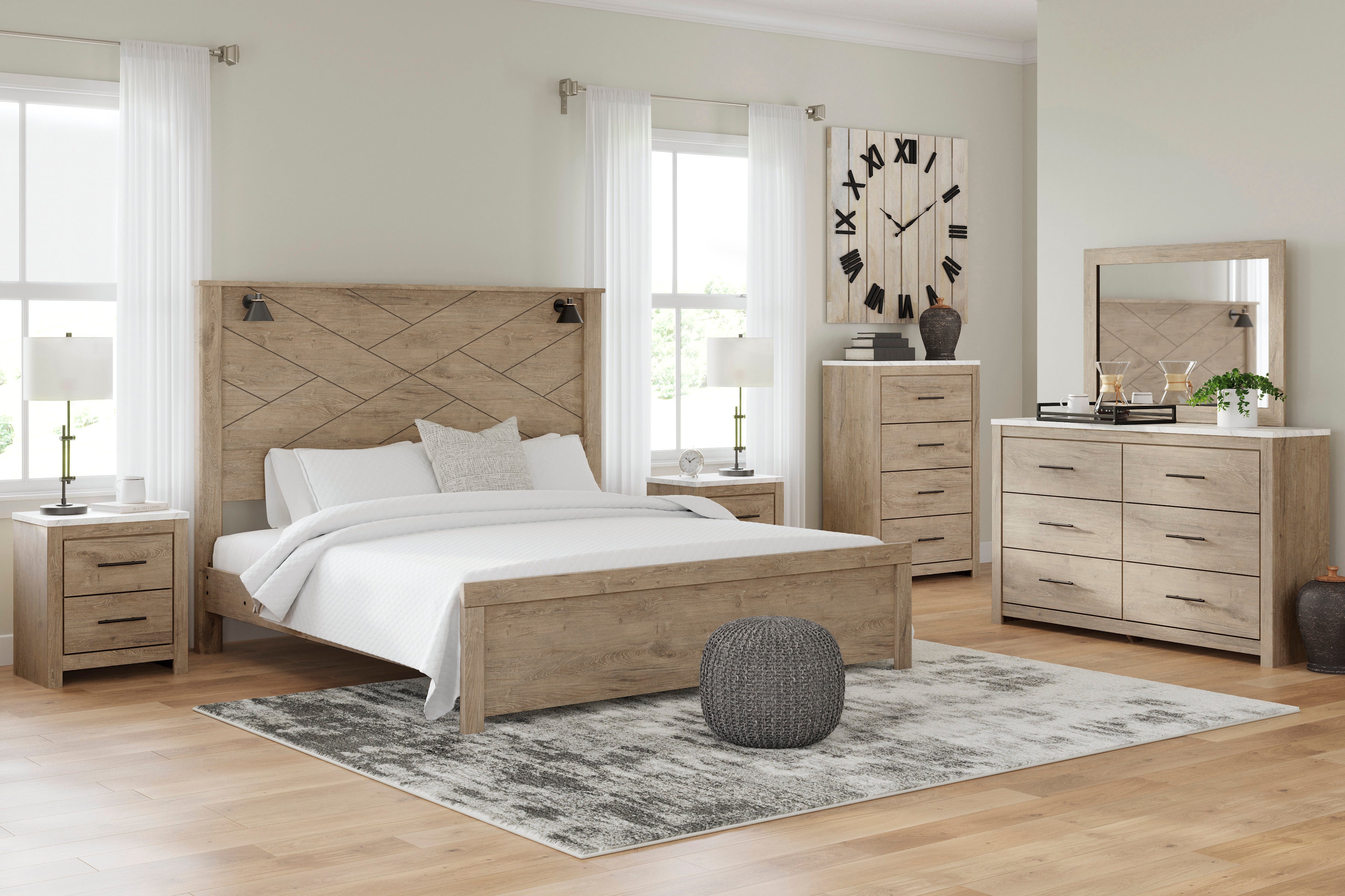 Senniberg Light Brown/White Lighted Panel Bedroom Set - SET | B1191-56 | B1191-58 | B1191-99 | B1191-31 | B1191-36 | B1191-92 | B1191-44 - Bien Home Furniture & Electronics