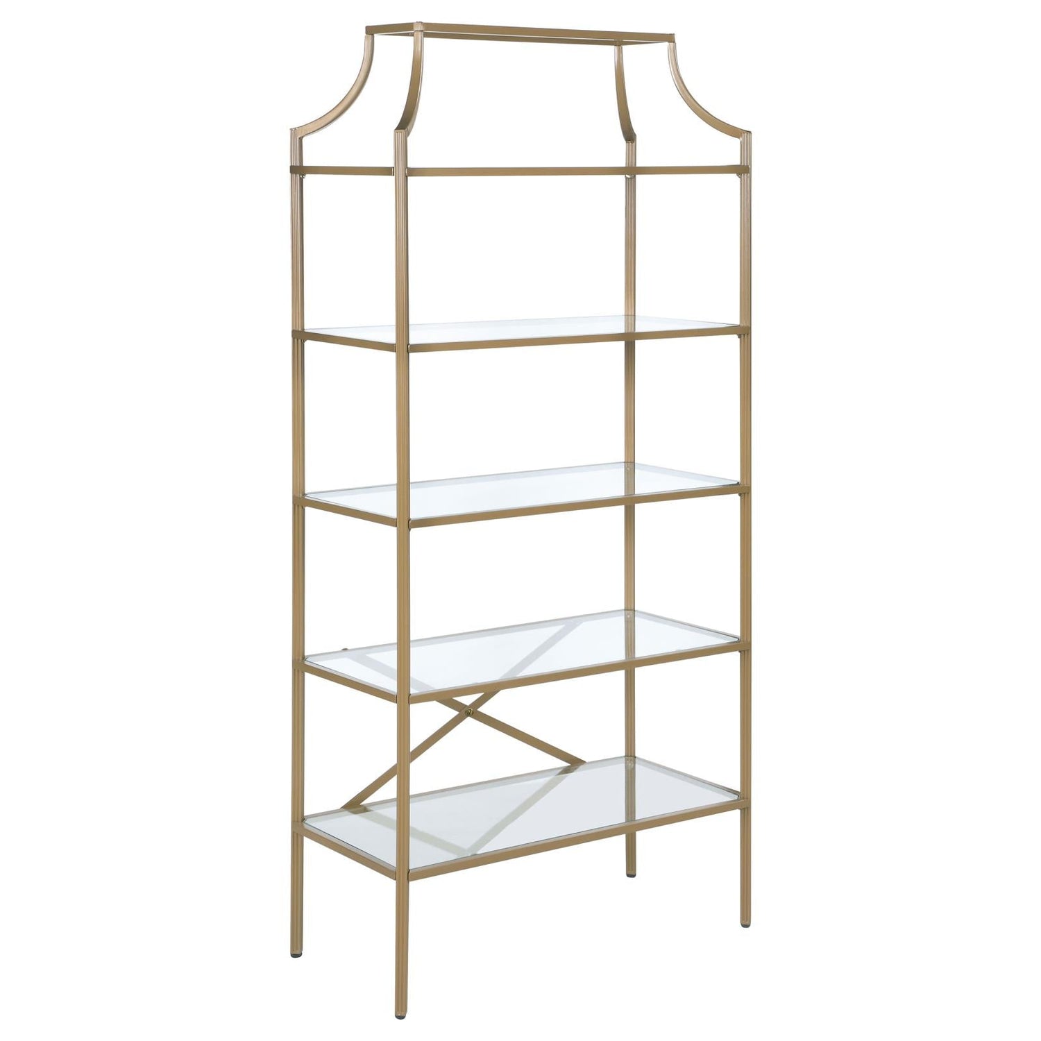 Serena Matte Gold 5-Tier Tempered Glass Shelves Bookcase - 804393 - Bien Home Furniture & Electronics