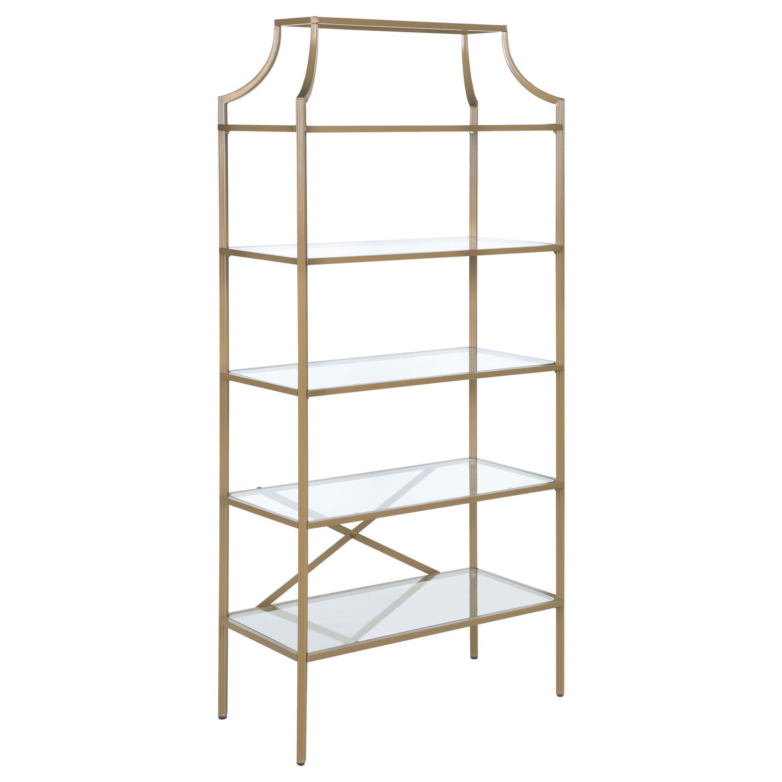 Serena Matte Gold 5-Tier Tempered Glass Shelves Bookcase - 804393 - Bien Home Furniture & Electronics