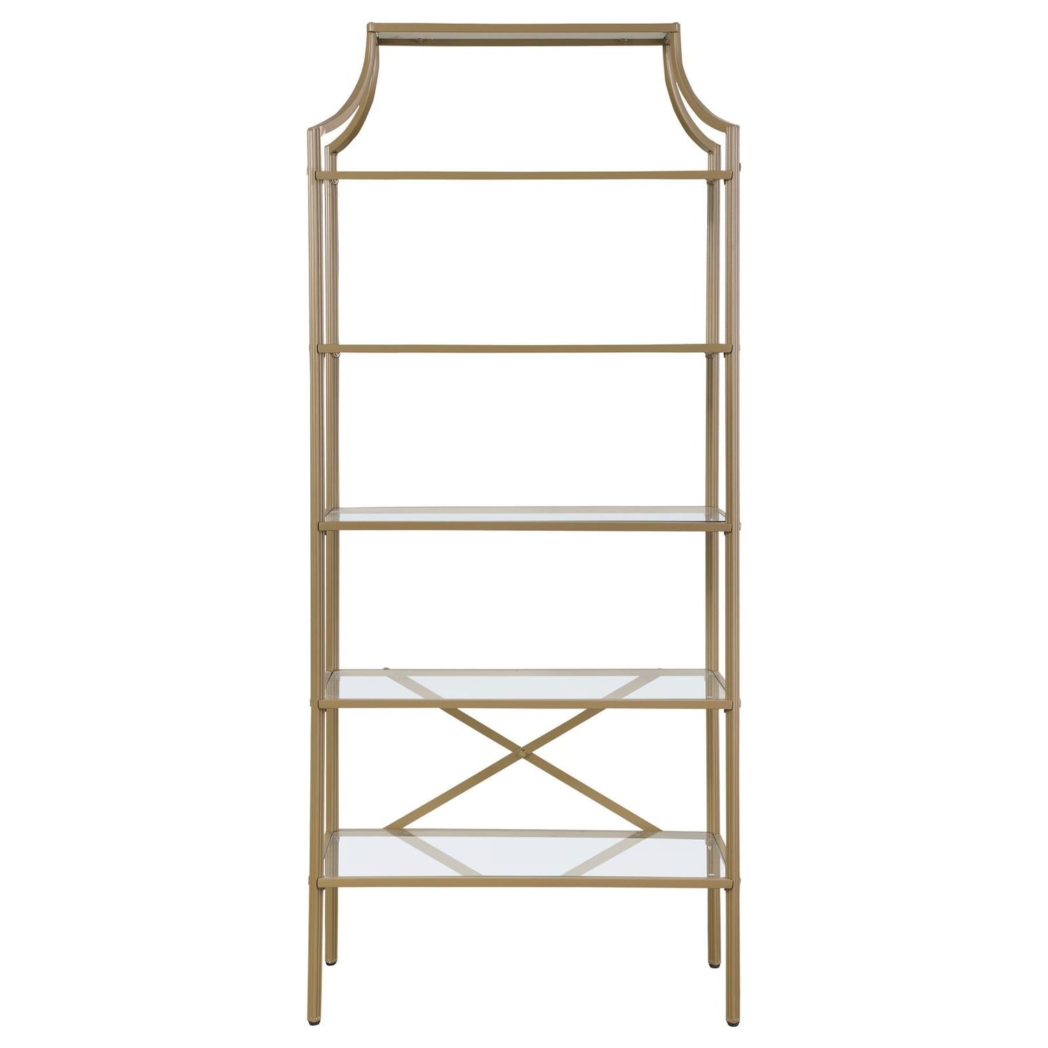 Serena Matte Gold 5-Tier Tempered Glass Shelves Bookcase - 804393 - Bien Home Furniture & Electronics