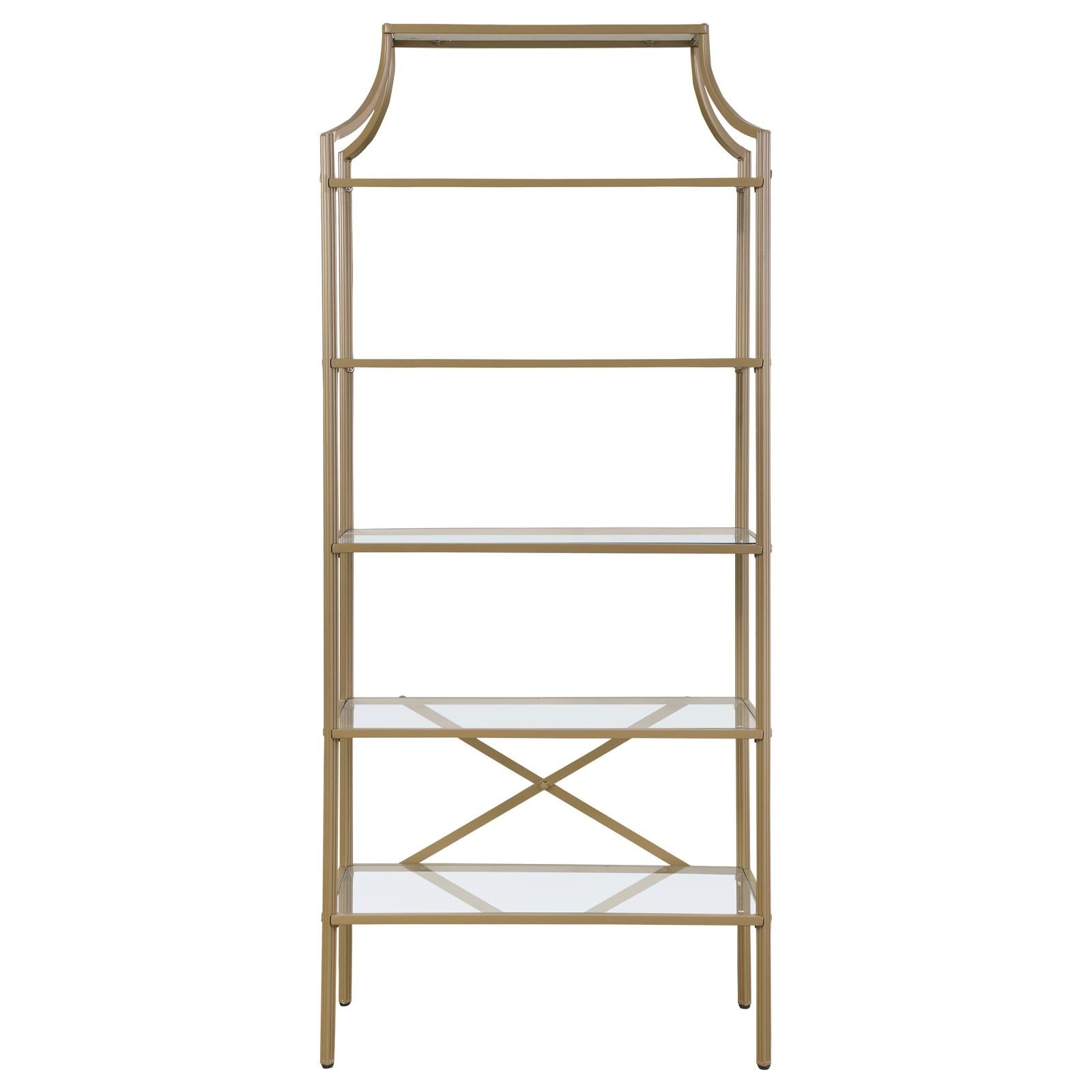 Serena Matte Gold 5-Tier Tempered Glass Shelves Bookcase - 804393 - Bien Home Furniture & Electronics
