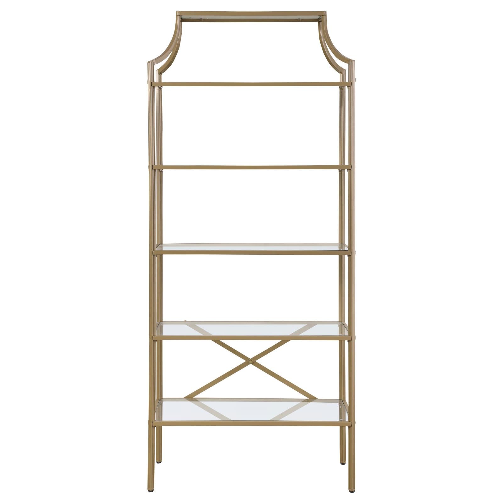 Serena Matte Gold 5-Tier Tempered Glass Shelves Bookcase - 804393 - Bien Home Furniture &amp; Electronics