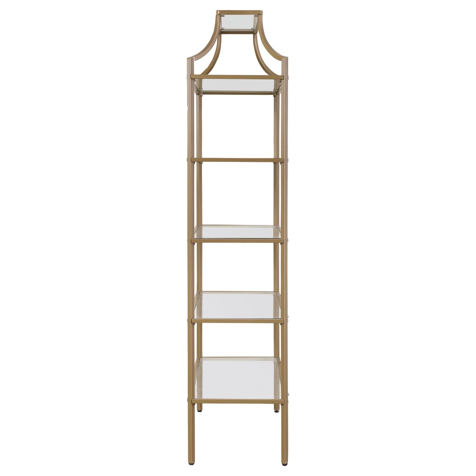 Serena Matte Gold 5-Tier Tempered Glass Shelves Bookcase - 804393 - Bien Home Furniture & Electronics