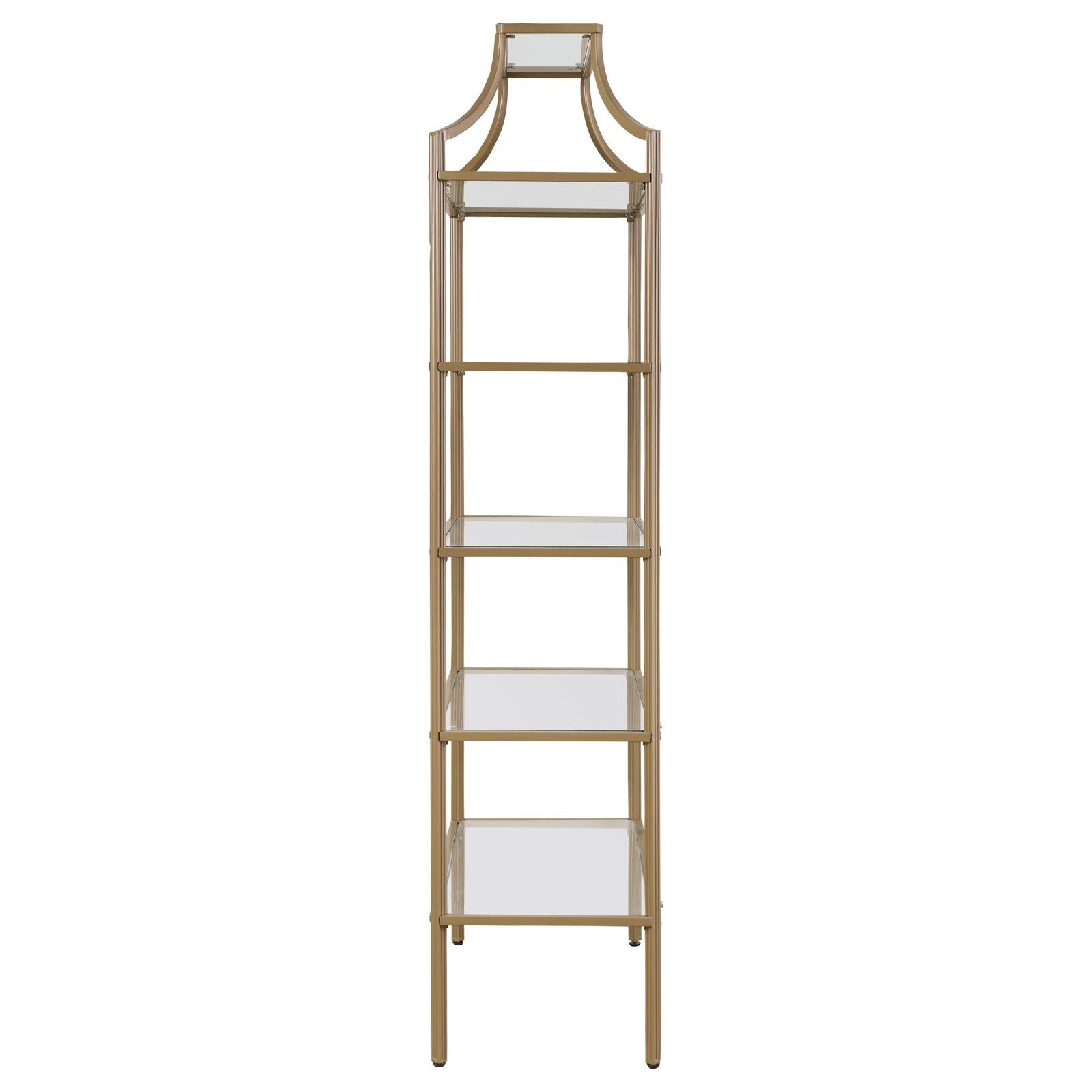 Serena Matte Gold 5-Tier Tempered Glass Shelves Bookcase - 804393 - Bien Home Furniture &amp; Electronics