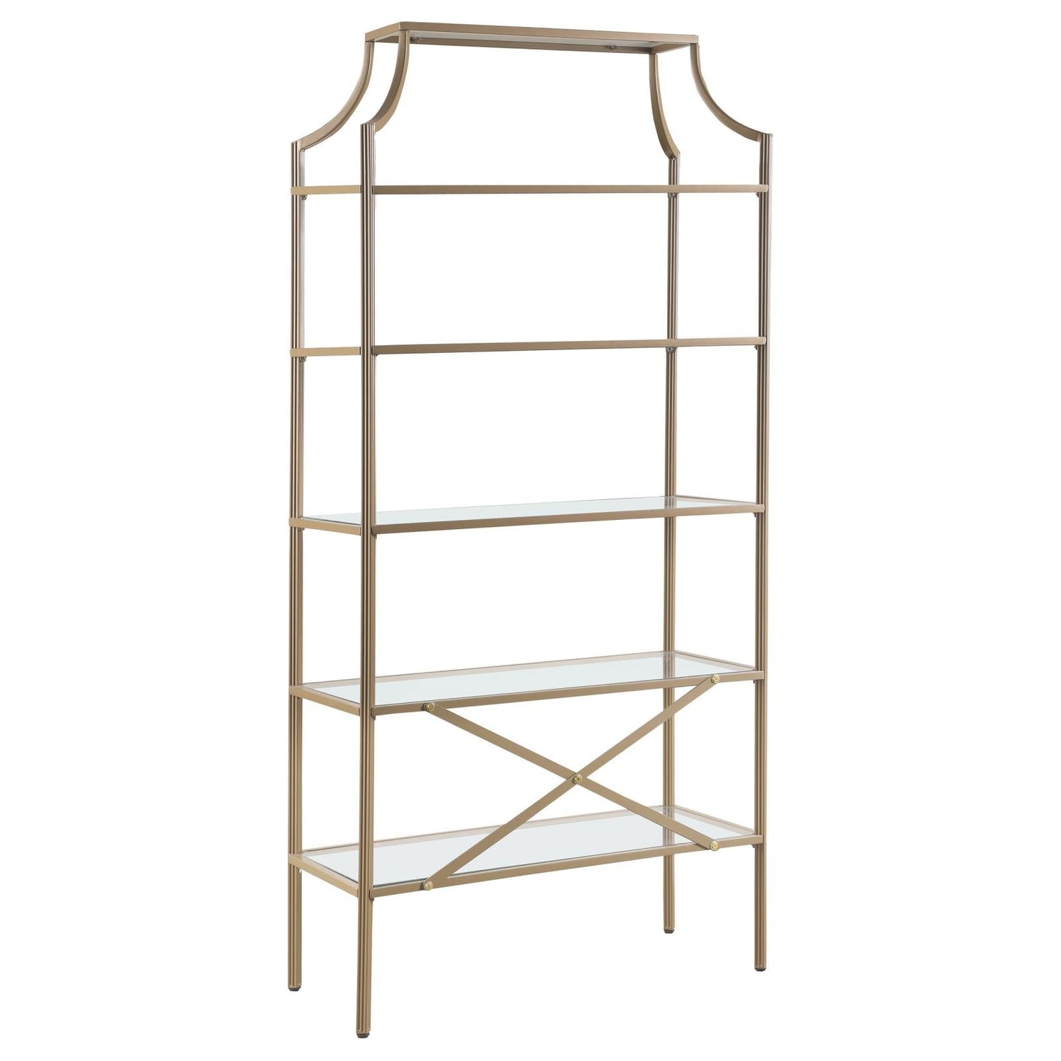 Serena Matte Gold 5-Tier Tempered Glass Shelves Bookcase - 804393 - Bien Home Furniture &amp; Electronics