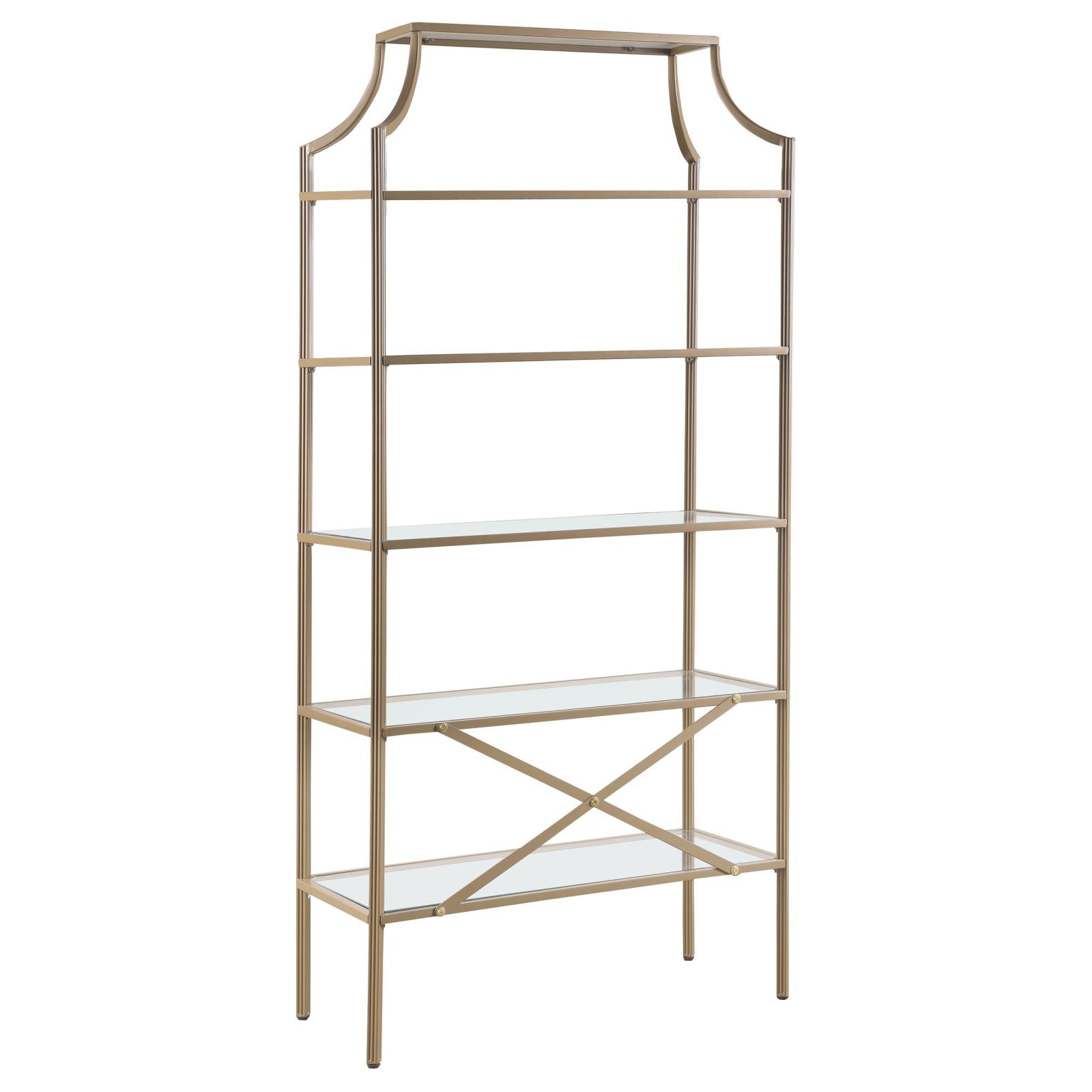 Serena Matte Gold 5-Tier Tempered Glass Shelves Bookcase - 804393 - Bien Home Furniture & Electronics