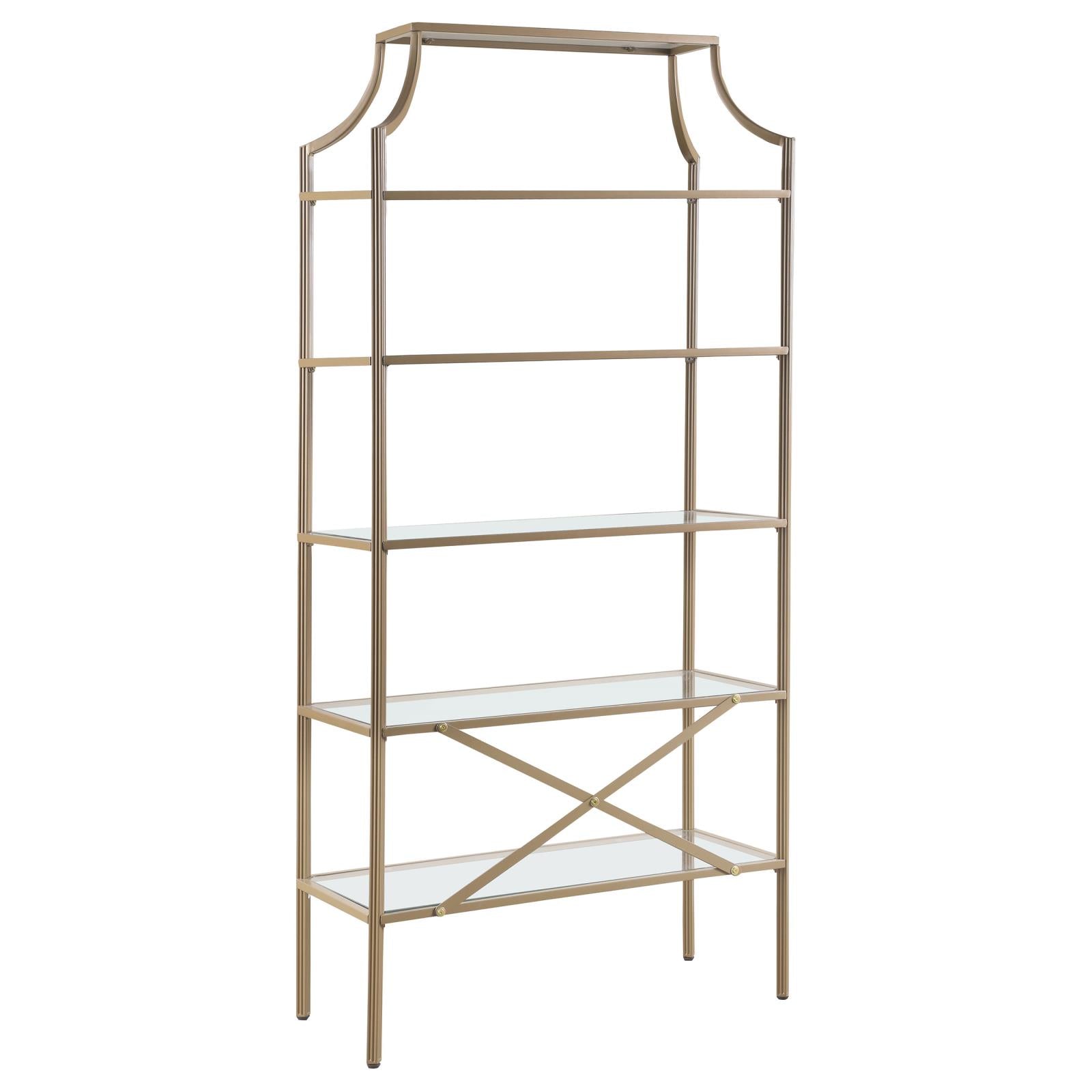 Serena Matte Gold 5-Tier Tempered Glass Shelves Bookcase - 804393 - Bien Home Furniture &amp; Electronics