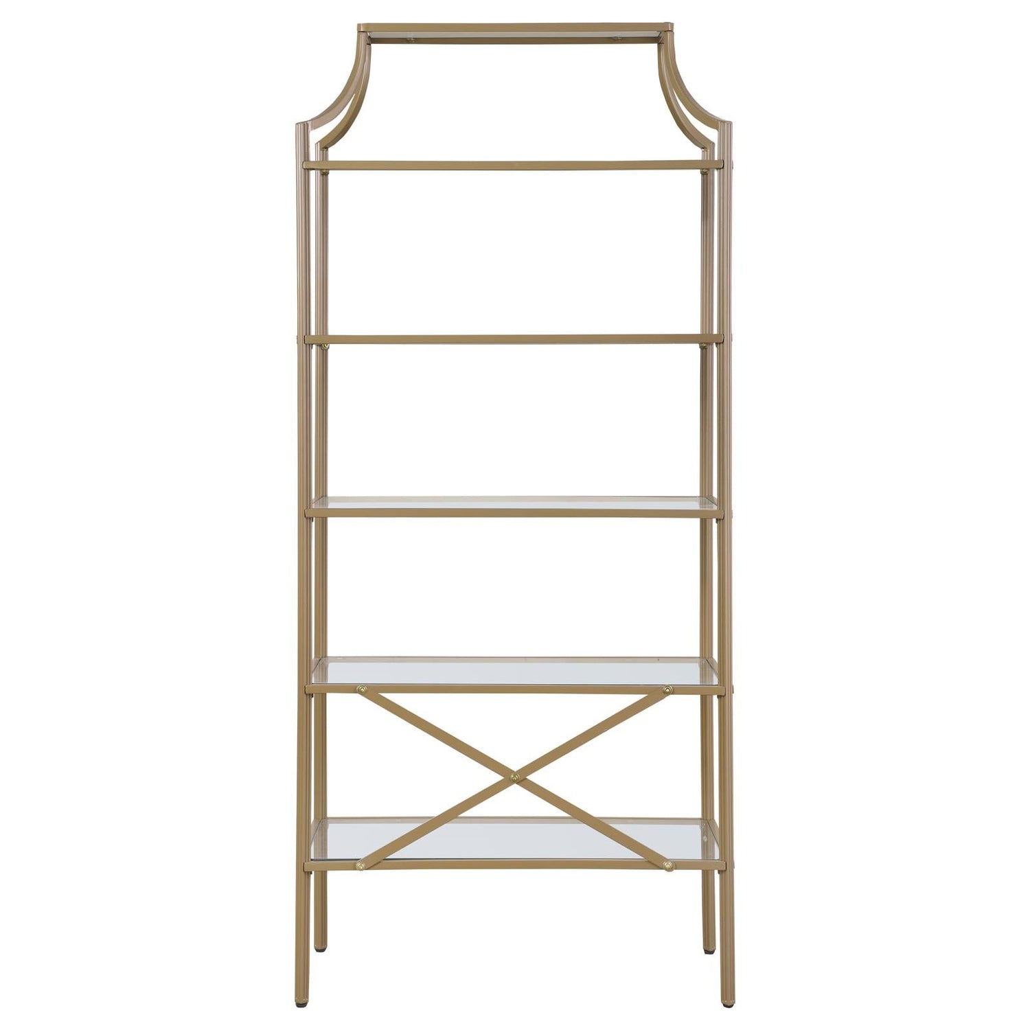 Serena Matte Gold 5-Tier Tempered Glass Shelves Bookcase - 804393 - Bien Home Furniture & Electronics