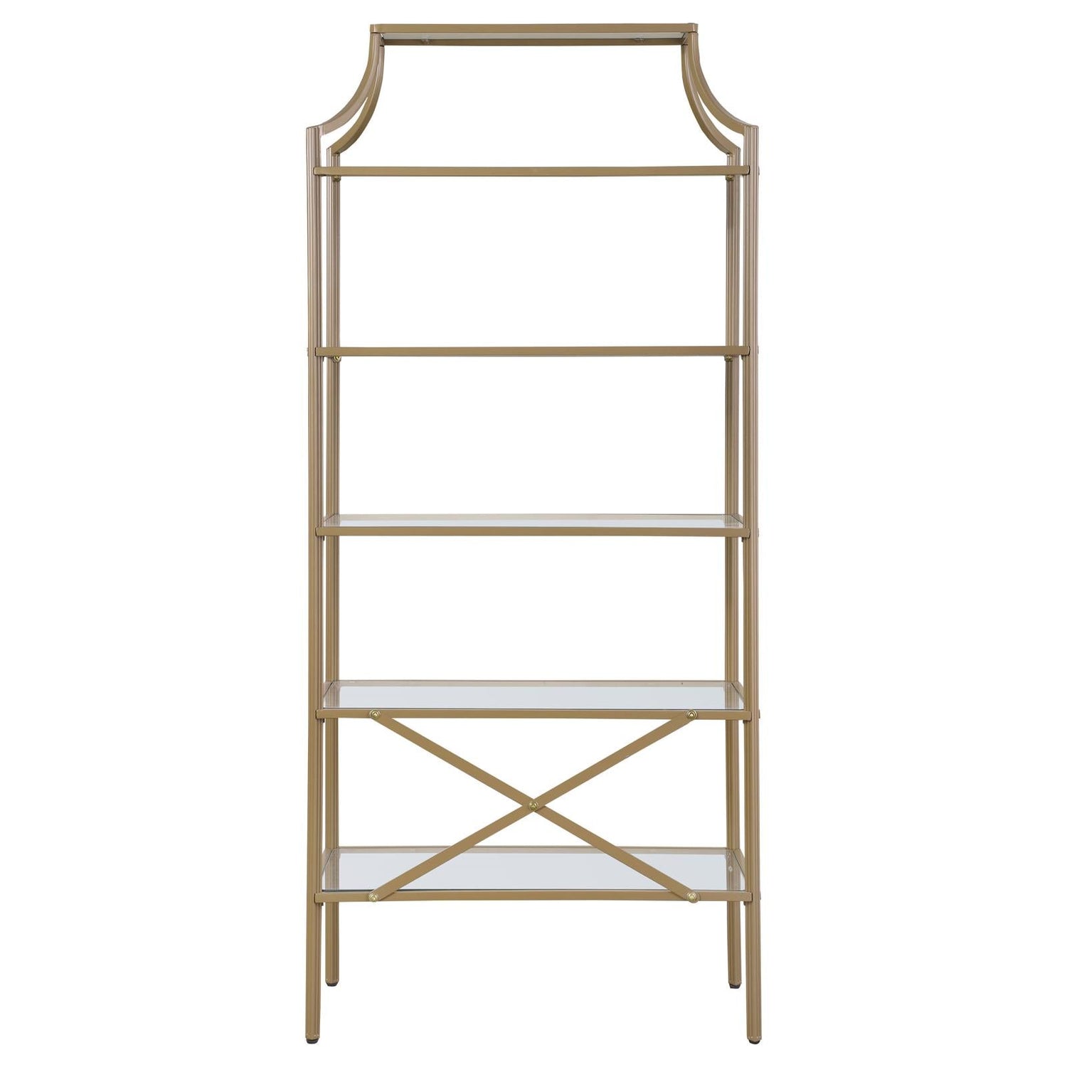 Serena Matte Gold 5-Tier Tempered Glass Shelves Bookcase - 804393 - Bien Home Furniture &amp; Electronics