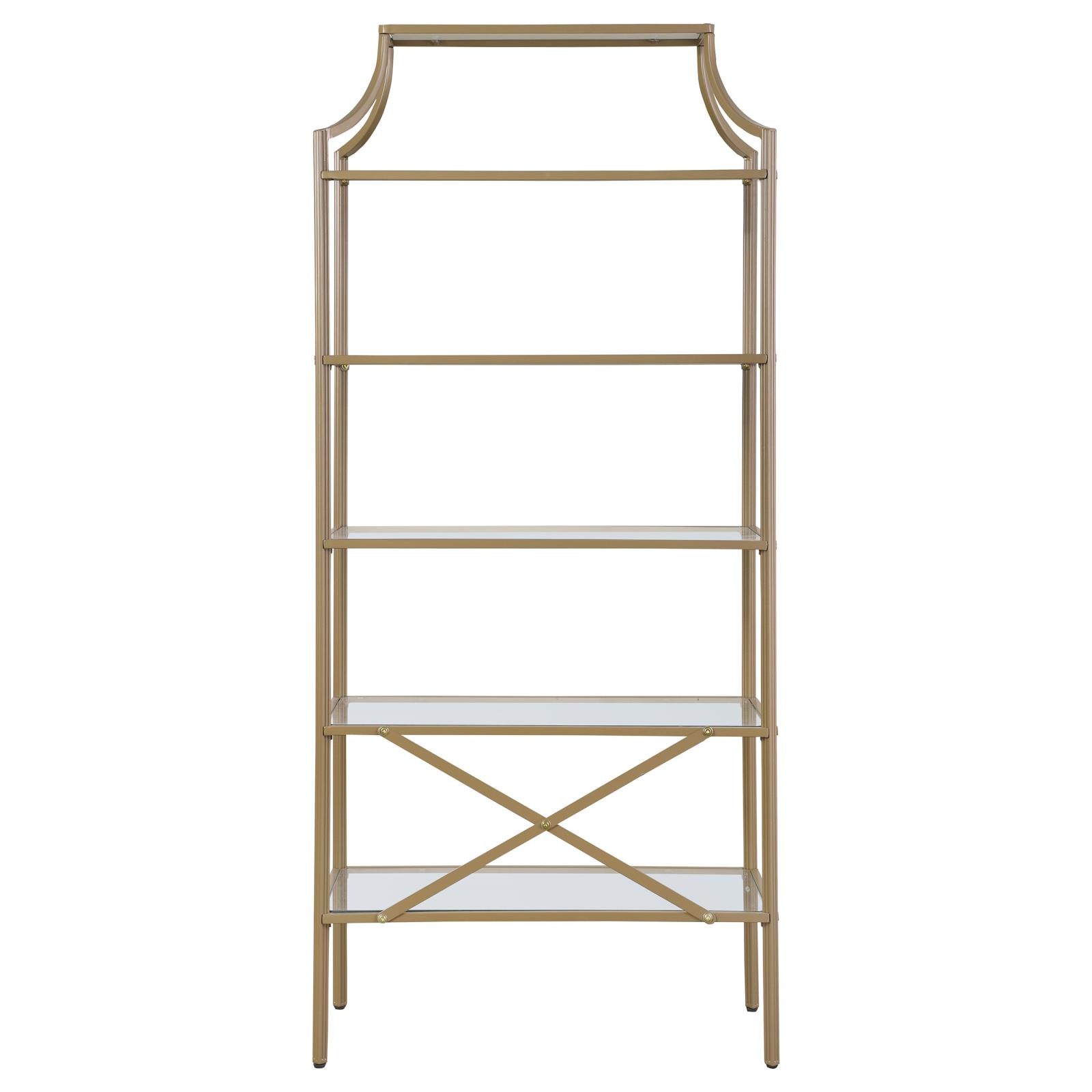 Serena Matte Gold 5-Tier Tempered Glass Shelves Bookcase - 804393 - Bien Home Furniture & Electronics