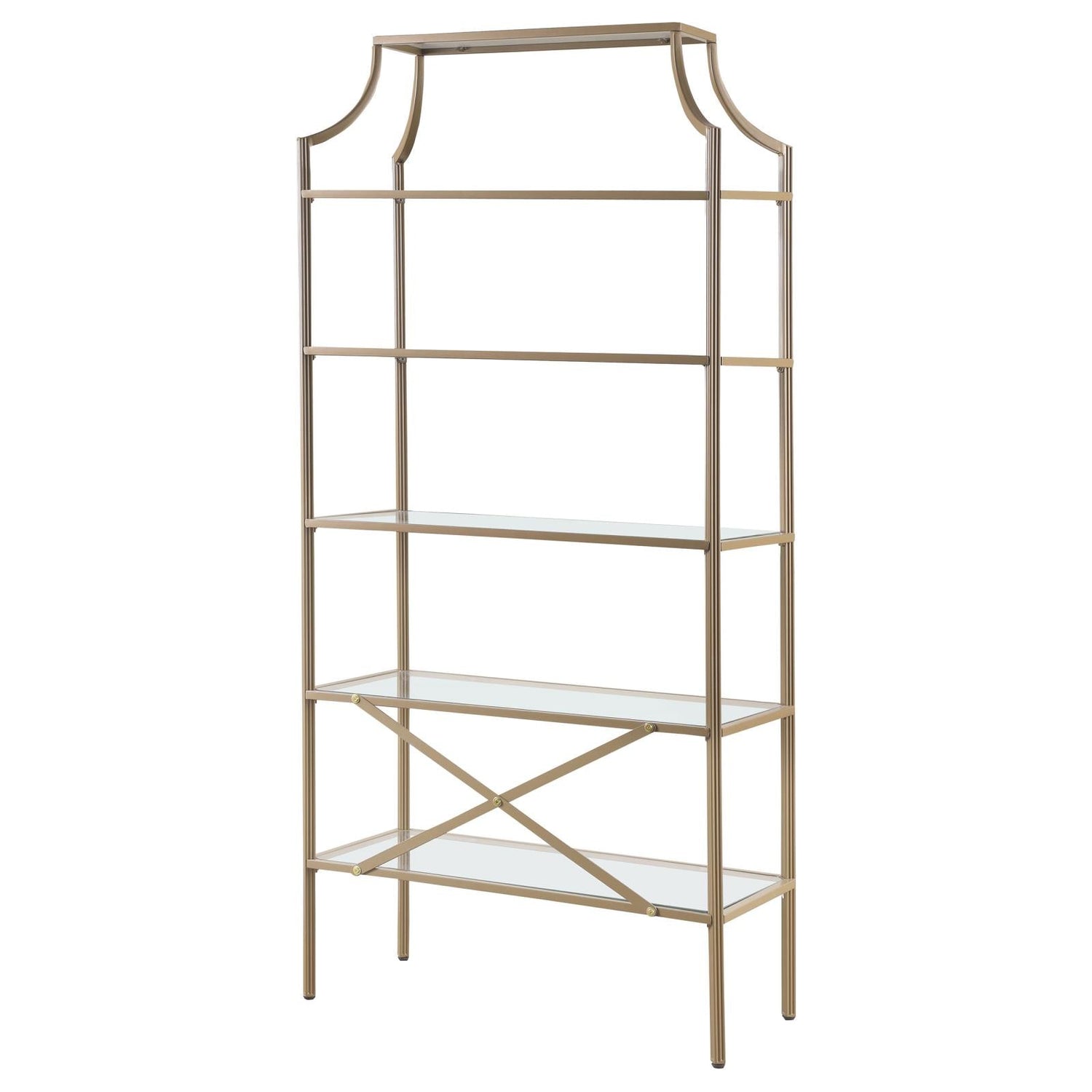 Serena Matte Gold 5-Tier Tempered Glass Shelves Bookcase - 804393 - Bien Home Furniture &amp; Electronics