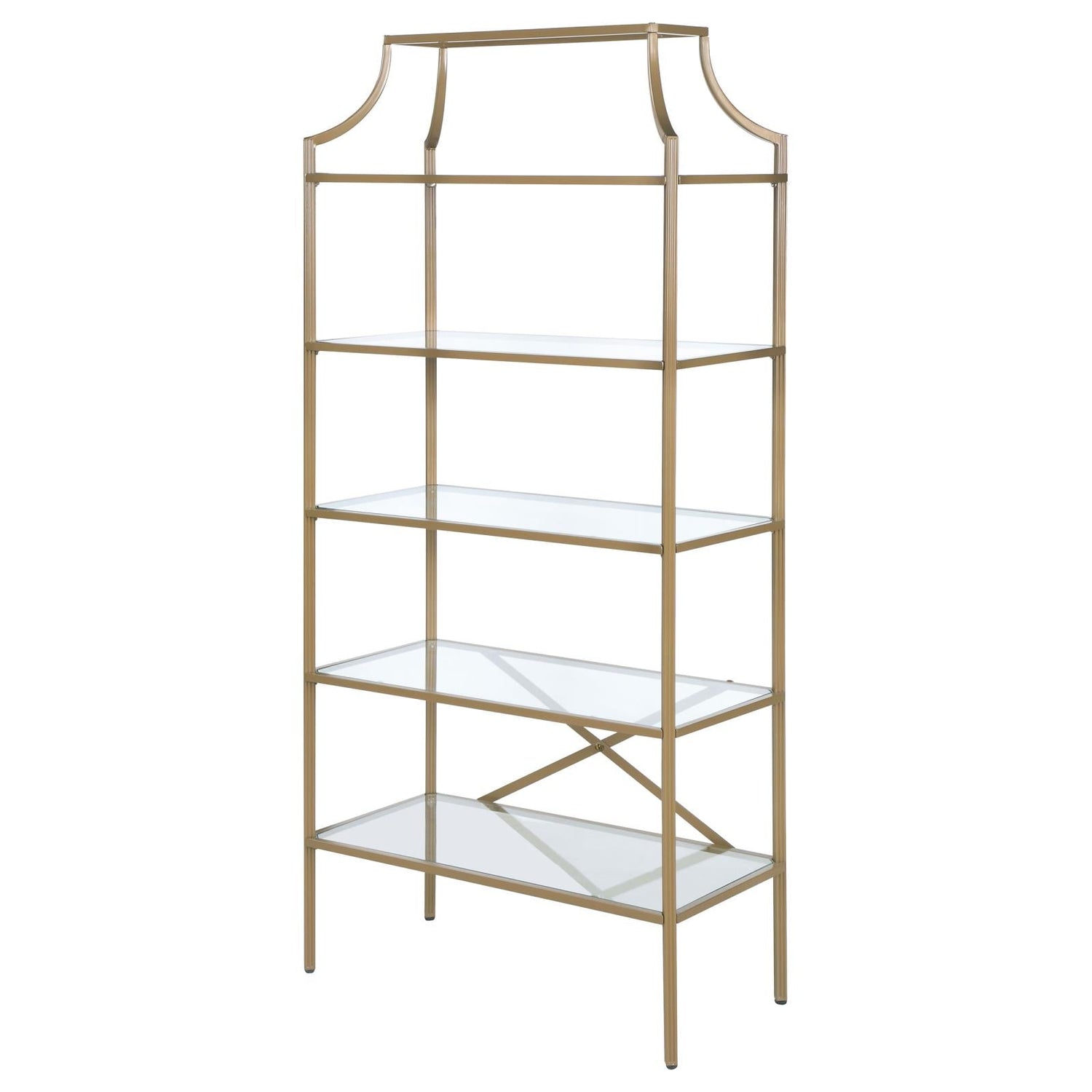 Serena Matte Gold 5-Tier Tempered Glass Shelves Bookcase - 804393 - Bien Home Furniture & Electronics