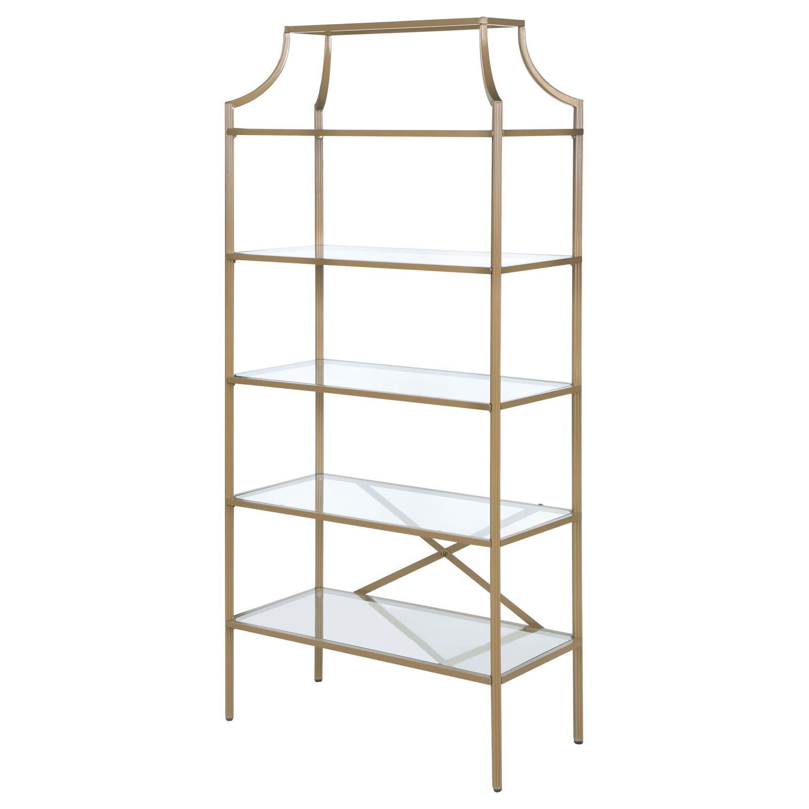 Serena Matte Gold 5-Tier Tempered Glass Shelves Bookcase - 804393 - Bien Home Furniture & Electronics