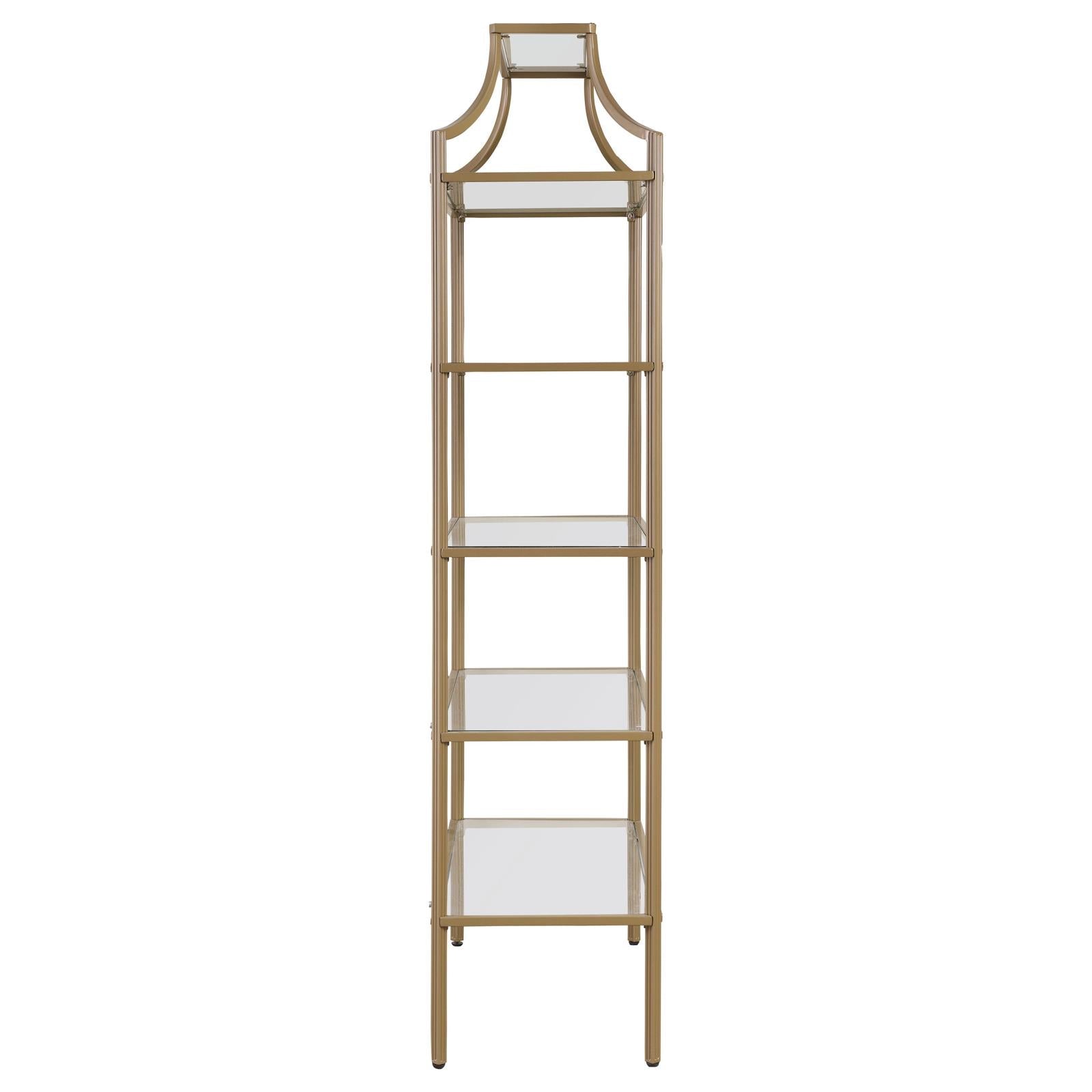 Serena Matte Gold 5-Tier Tempered Glass Shelves Bookcase - 804393 - Bien Home Furniture & Electronics