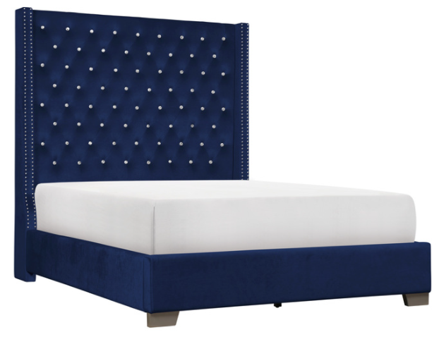 SH228KBLU-1* (2)UPHL VELVET EK BED, BLUE - SH228KBLU-1* - Bien Home Furniture & Electronics