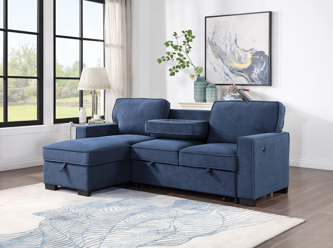 SH8891BLU* (2)2-PIECE SECTIONAL W/ PULL-OUT BED &amp; LAF CHAISE WITH STORAGE - SH8891BLU* - Bien Home Furniture &amp; Electronics