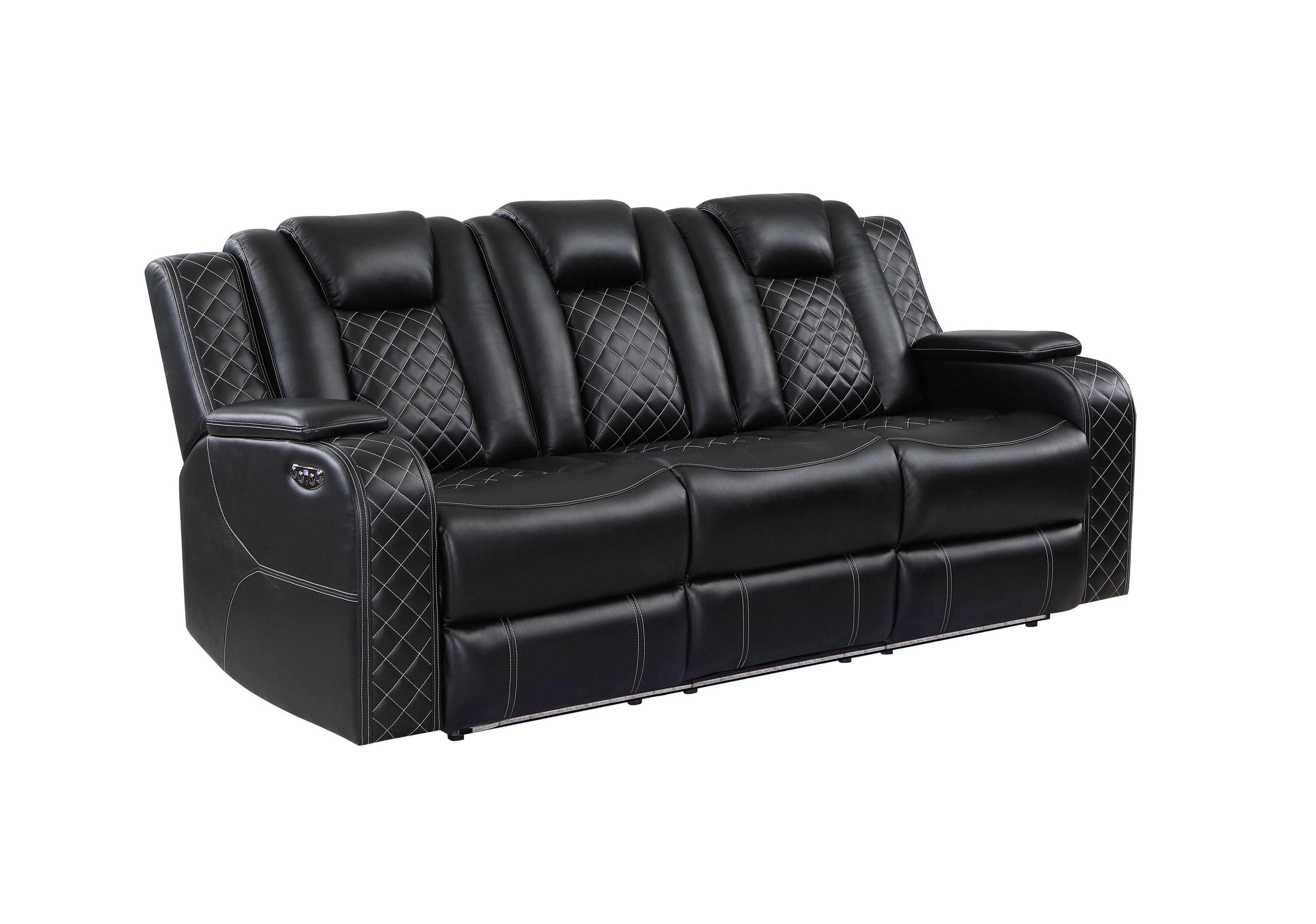 SH8895BLK-3 PW D. RECLN SOFA W/ CONSOLE, PW HEADRESTS, LED LIGHT/SPEAKERS - SH8895BLK-3 - Bien Home Furniture & Electronics