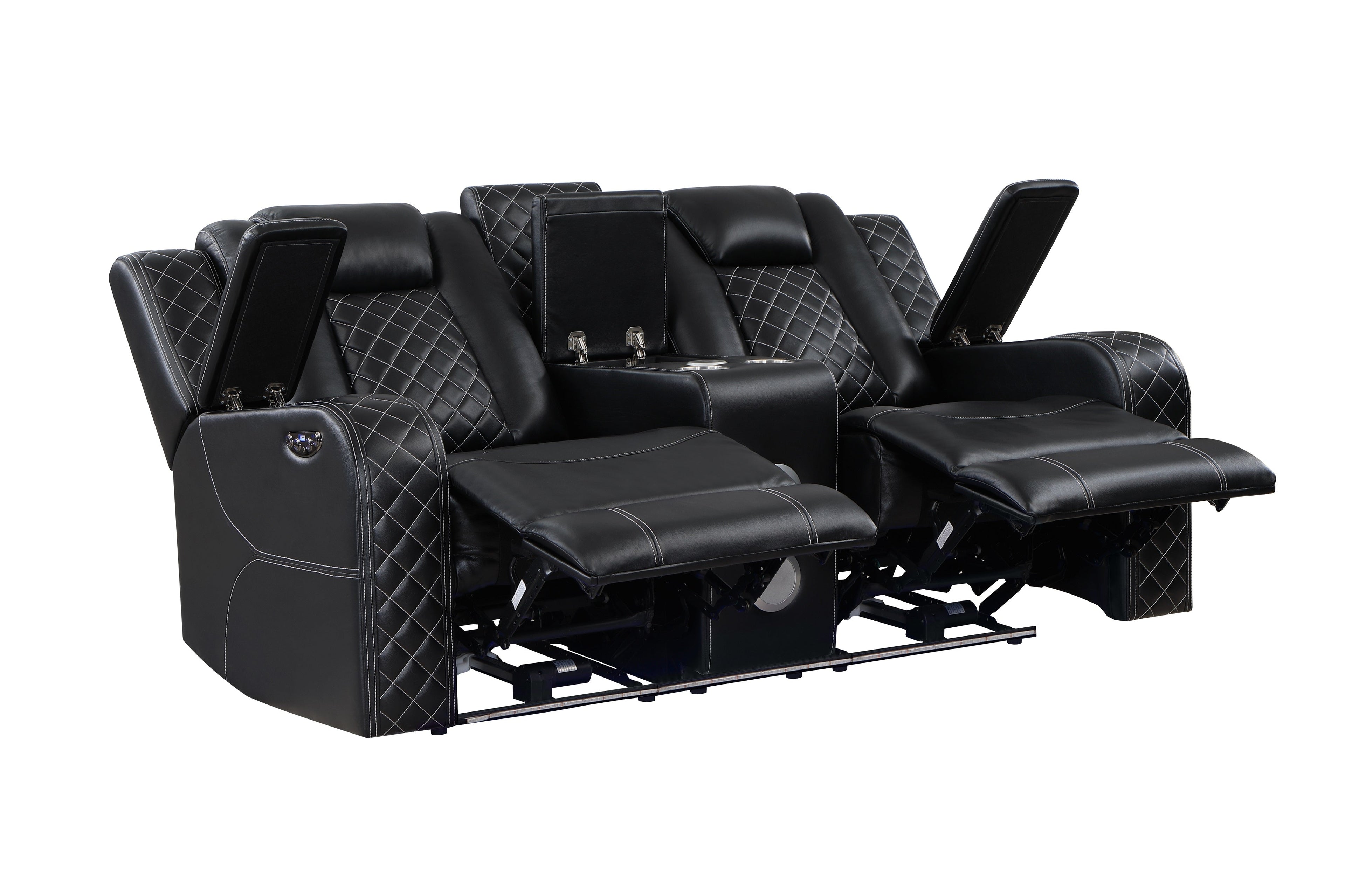 SH8895BLK-3 PW D. RECLN SOFA W/ CONSOLE, PW HEADRESTS, LED LIGHT/SPEAKERS - SH8895BLK-3 - Bien Home Furniture & Electronics