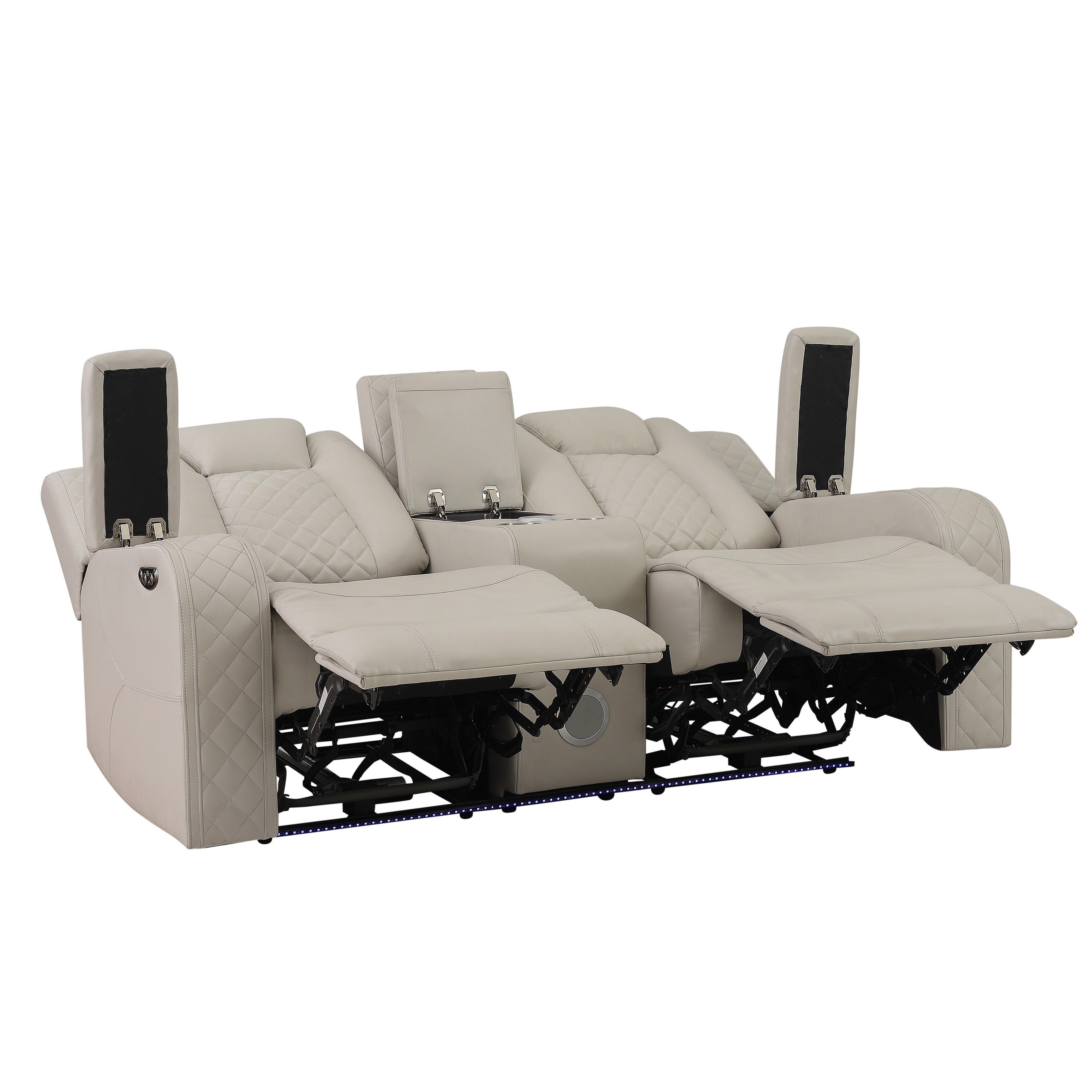 SH8895GRW-2 PW D. RECLN LOVESEAT W/ CONSOLE, PW HEADRESTS, LED LIGHT/SPEAKERS - SH8895GRW-2 - Bien Home Furniture & Electronics