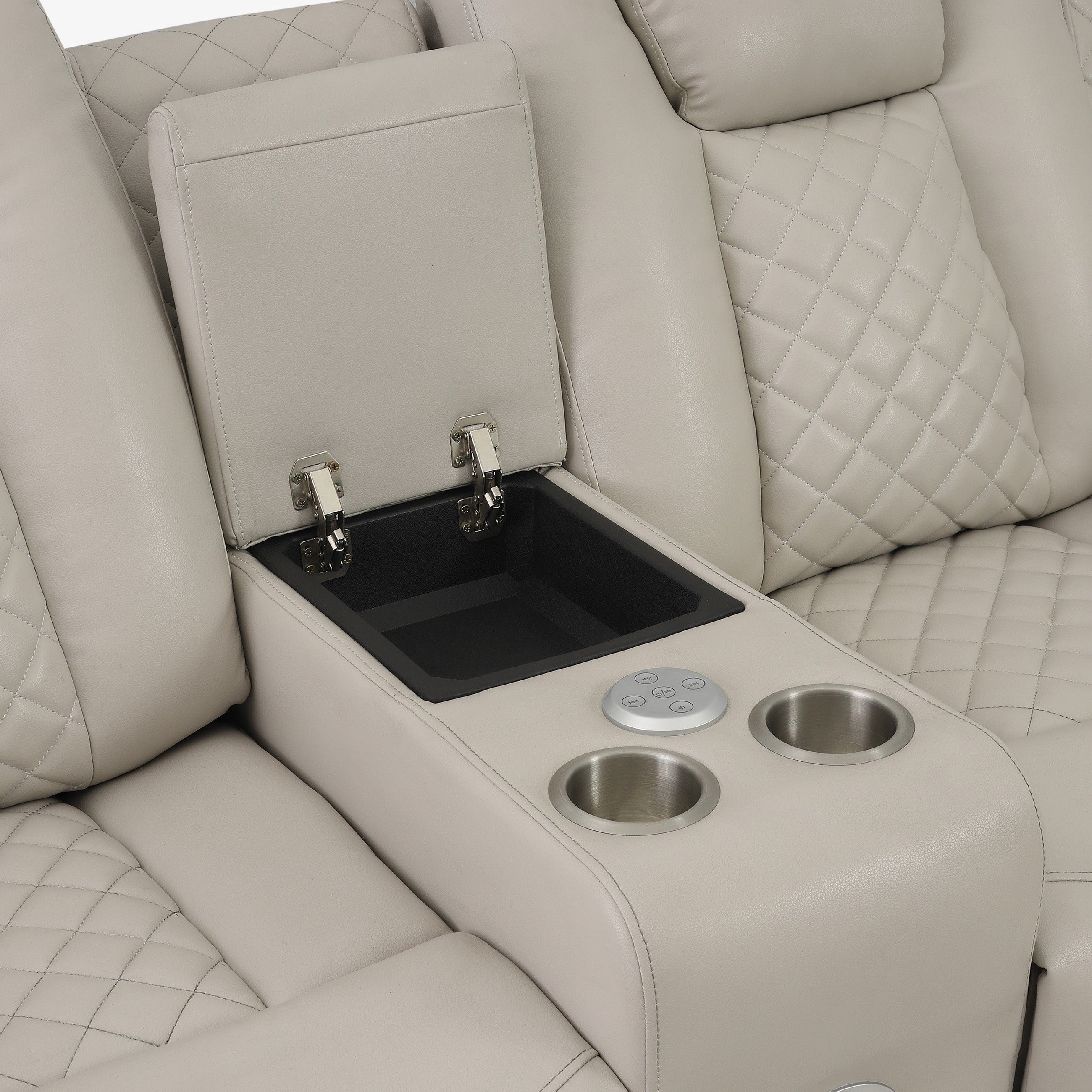 SH8895GRW-2 PW D. RECLN LOVESEAT W/ CONSOLE, PW HEADRESTS, LED LIGHT/SPEAKERS - SH8895GRW-2 - Bien Home Furniture & Electronics