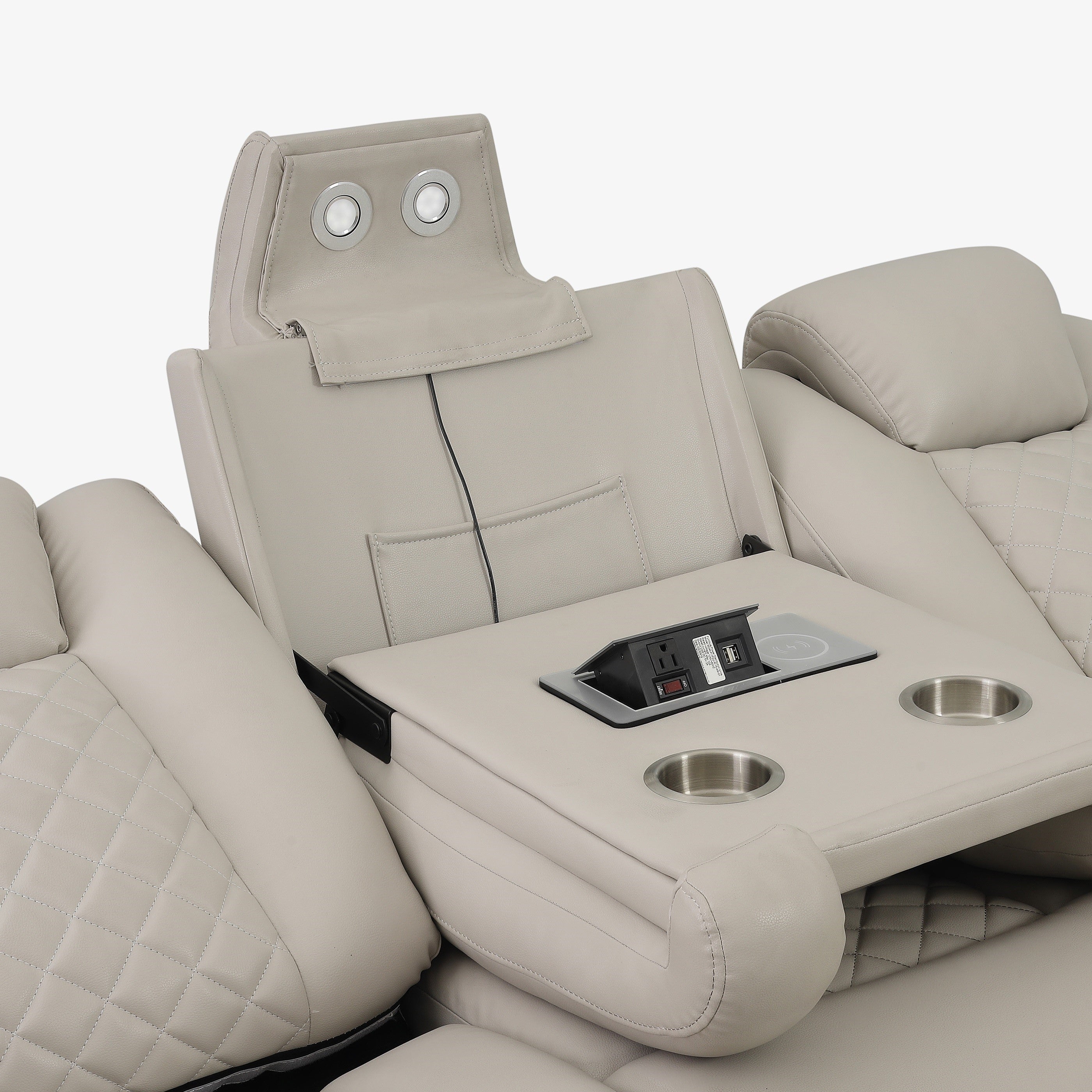 SH8895GRW-3 PW D. RECLN SOFA, PW HEADRESTS, LED LIGHT W/ DROPDOWN TBL - SH8895GRW-3 - Bien Home Furniture & Electronics