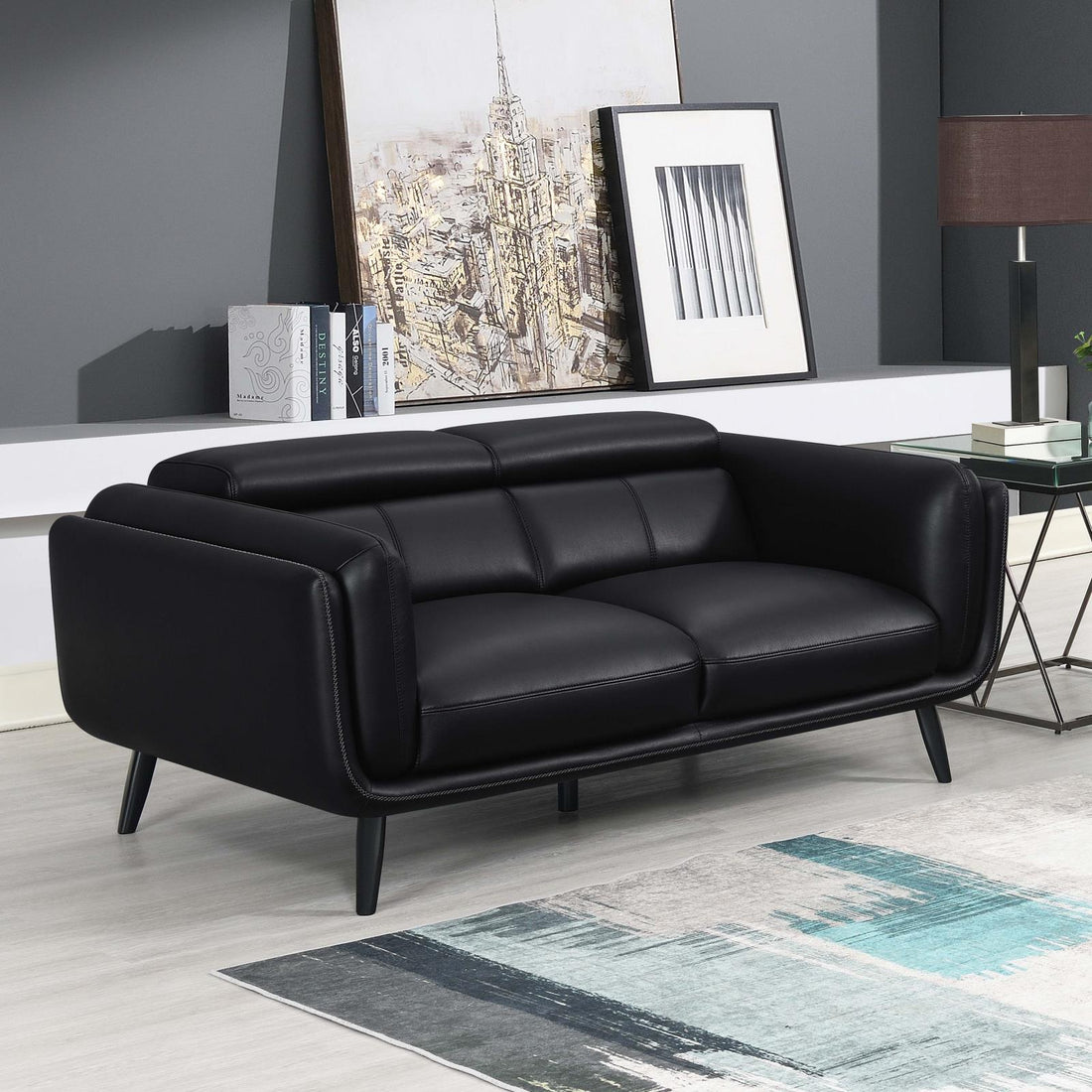 Shania Track Arms Loveseat with Tapered Legs Black - 509922 - Bien Home Furniture &amp; Electronics