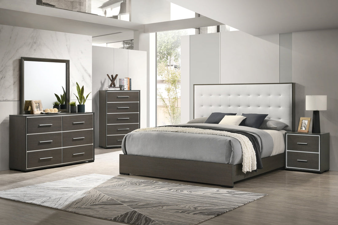 Sharpe Brown Queen Upholstered Panel Bed - SET | B4100-Q-HB | B4100-Q-FB | B4100-KQ-RAIL | - Bien Home Furniture &amp; Electronics