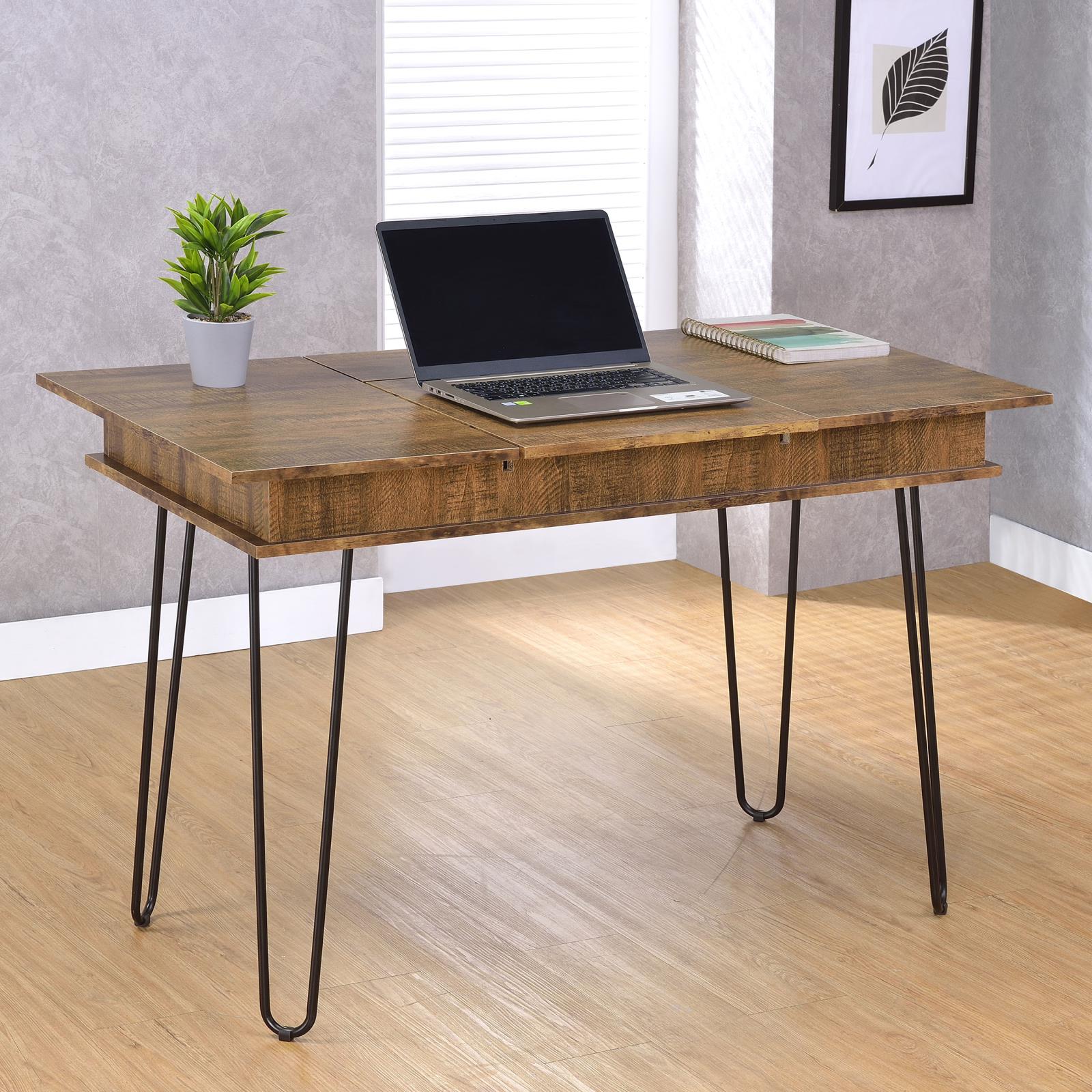 Sheeran Rustic Amber Writing Desk with 4 Hidden Storages - 802011 - Bien Home Furniture & Electronics
