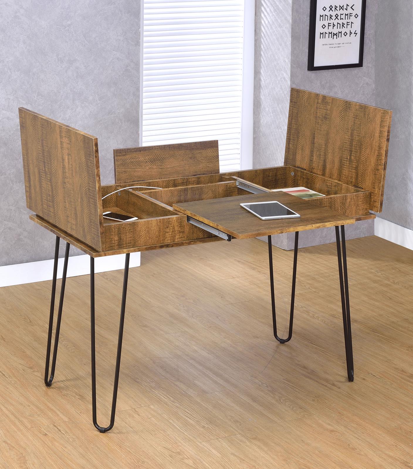 Sheeran Rustic Amber Writing Desk with 4 Hidden Storages - 802011 - Bien Home Furniture & Electronics