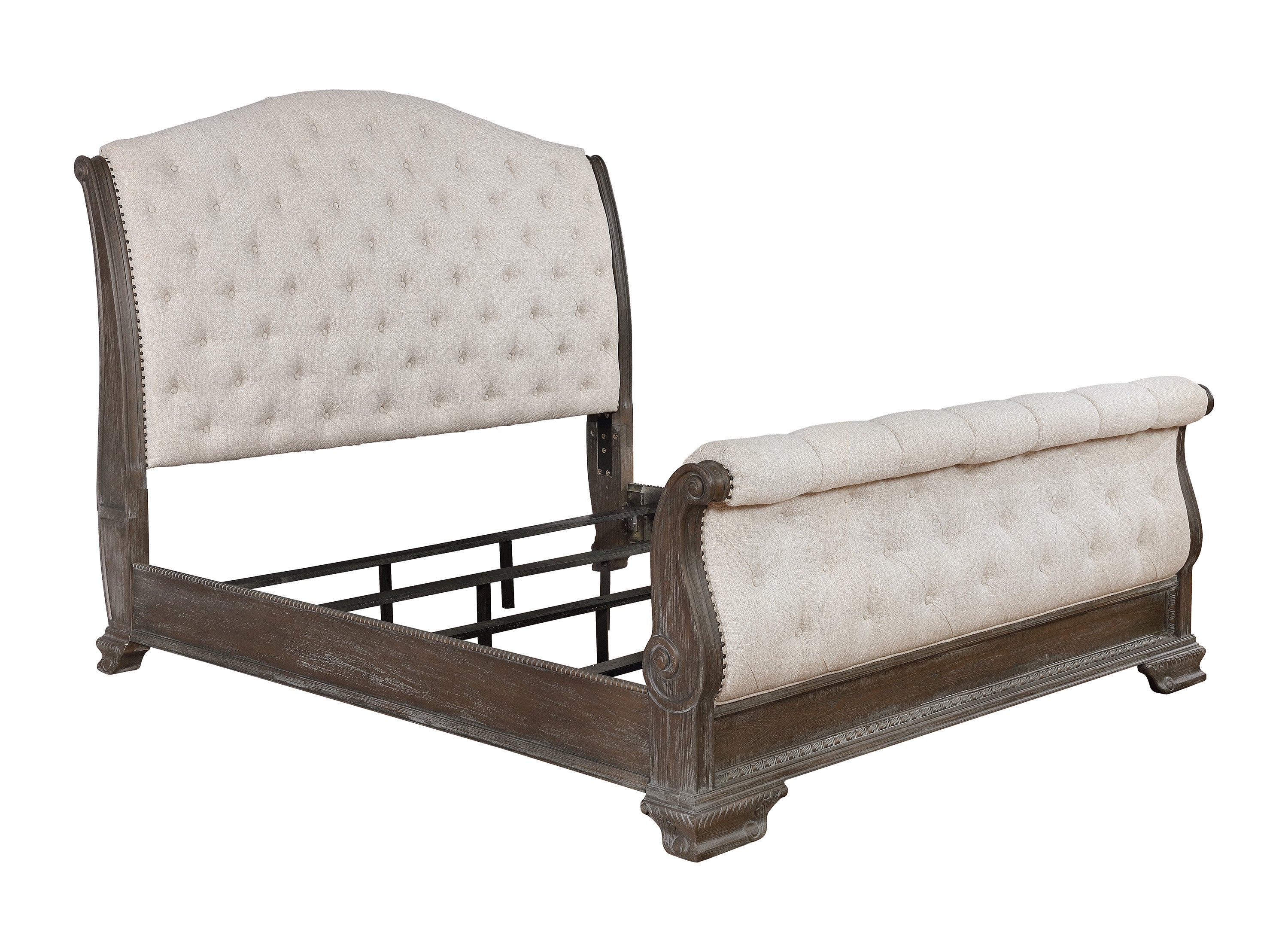 Sheffield Antique Gray King Upholstered Sleigh Bed - SET | B1120-88-K-HB | B1120-88-K-FB | B1120-88-KQ-RL - Bien Home Furniture &amp; Electronics