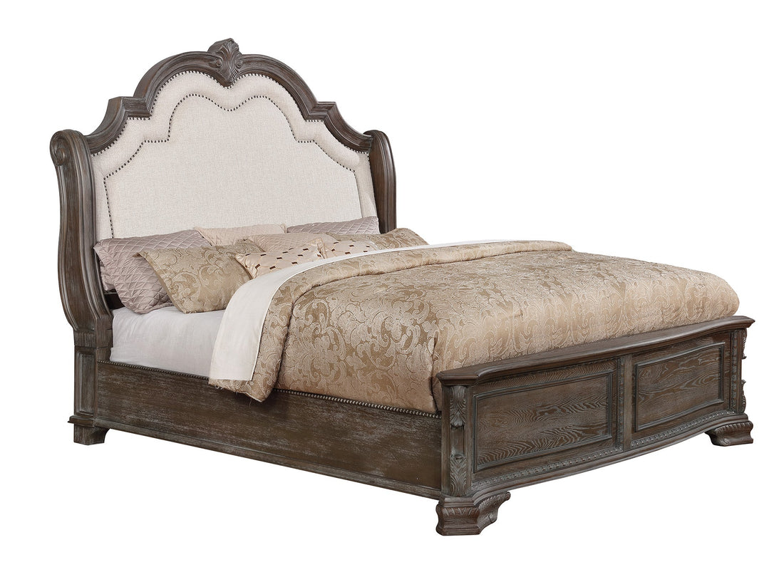 Sheffield Antique Gray Upholstered Panel Bedroom Set - SET | B1120-Q-HB | B1120-Q-FB | B1120-KQ-RAIL | B1120-2 | B1120-4 - Bien Home Furniture &amp; Electronics