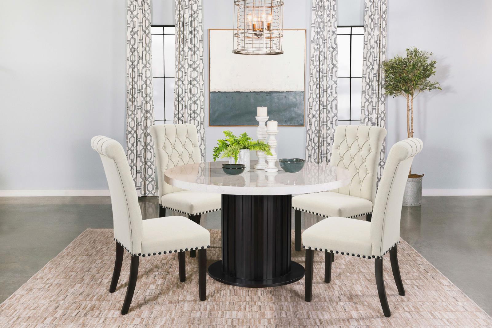 Sherry 5-Piece Round Dining Set with Beige Fabric Chairs - 115490-S5 - Bien Home Furniture & Electronics