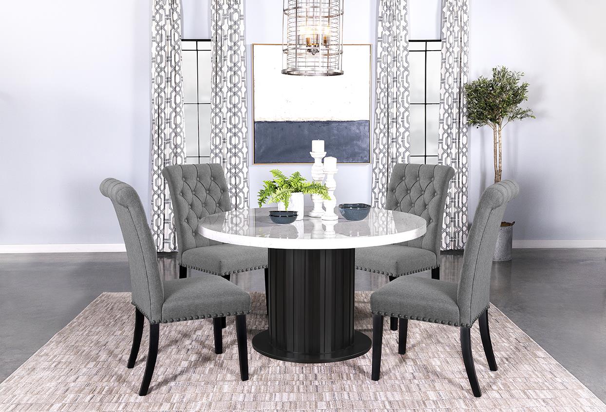 Sherry 5-Piece Round Dining Set with Gray Fabric Chairs - 115490-S5G - Bien Home Furniture & Electronics