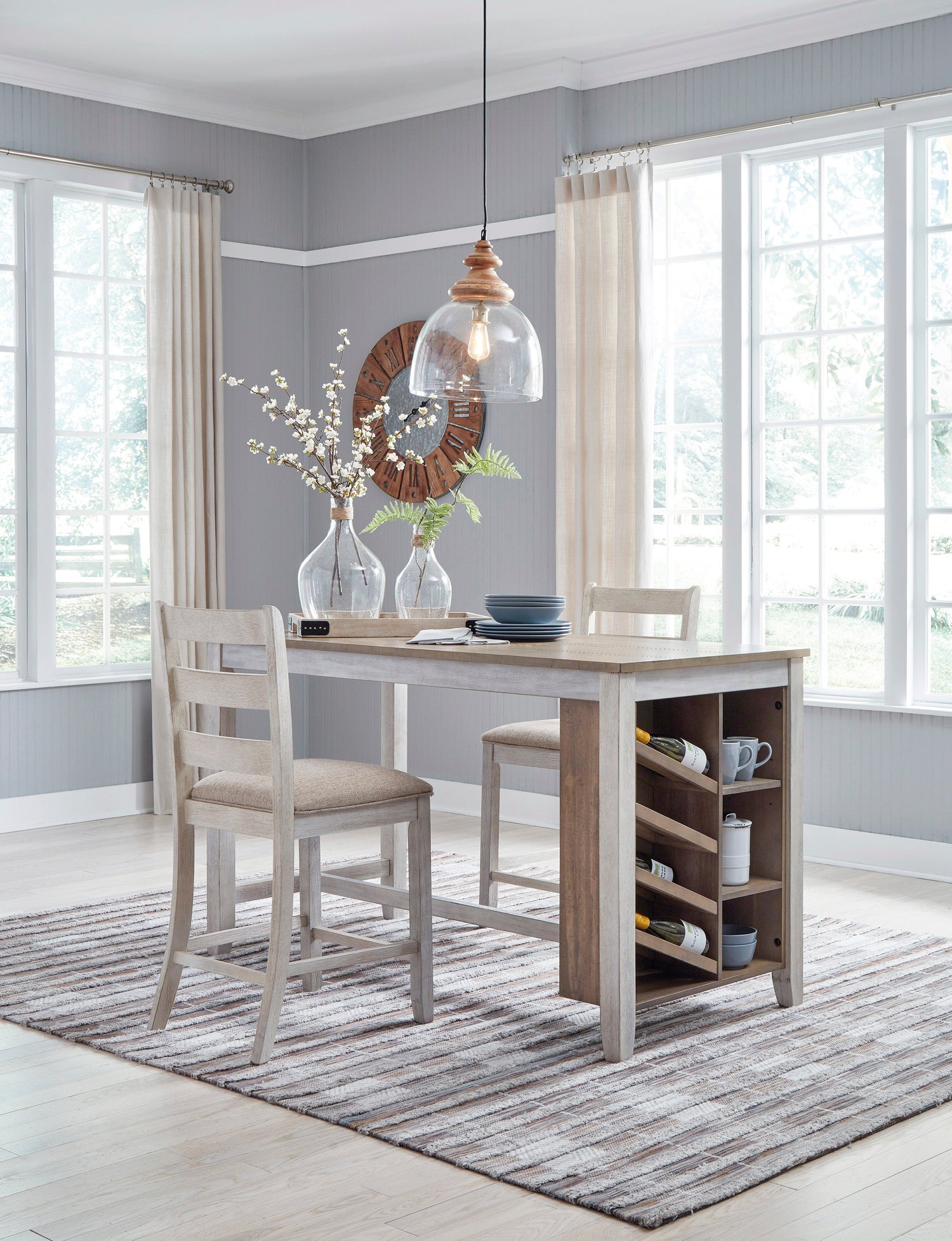 Skempton White/Light Brown 3-Piece Counter Height Set - SET | D394-32 | D394-124 - Bien Home Furniture & Electronics