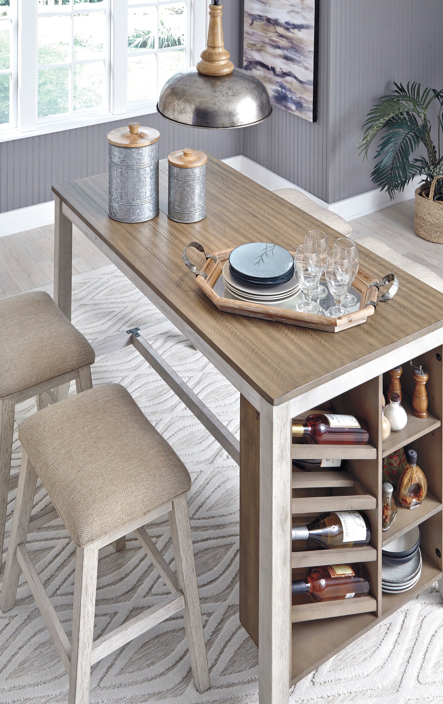 Skempton White/Light Brown 5-Piece Counter Height Set w/ Stools - SET | D394-32 | D394-024(2) - Bien Home Furniture & Electronics