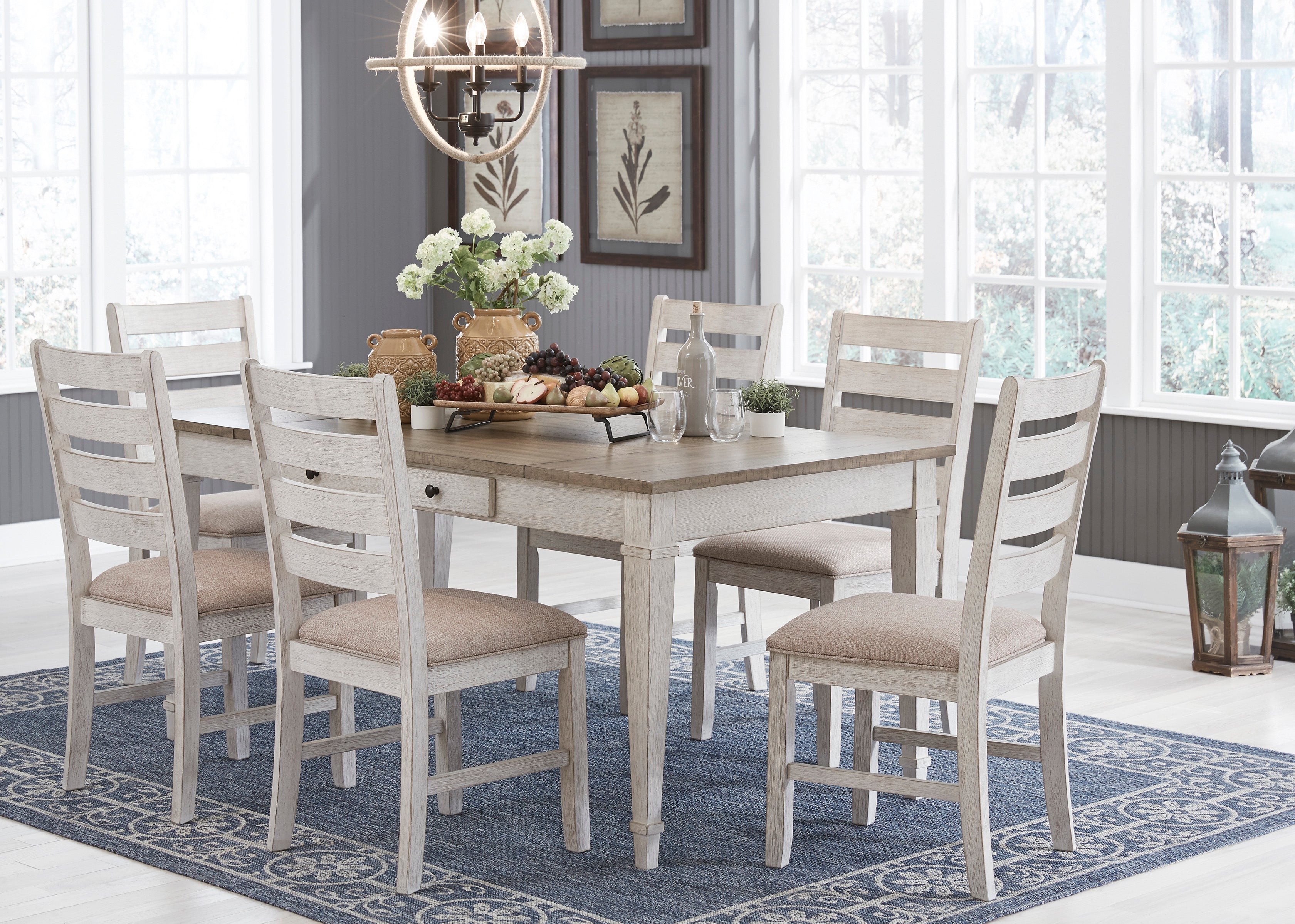 Skempton White/Light Brown Rectangular Dining Set - SET | D394-25 | D394-01(2) - Bien Home Furniture & Electronics