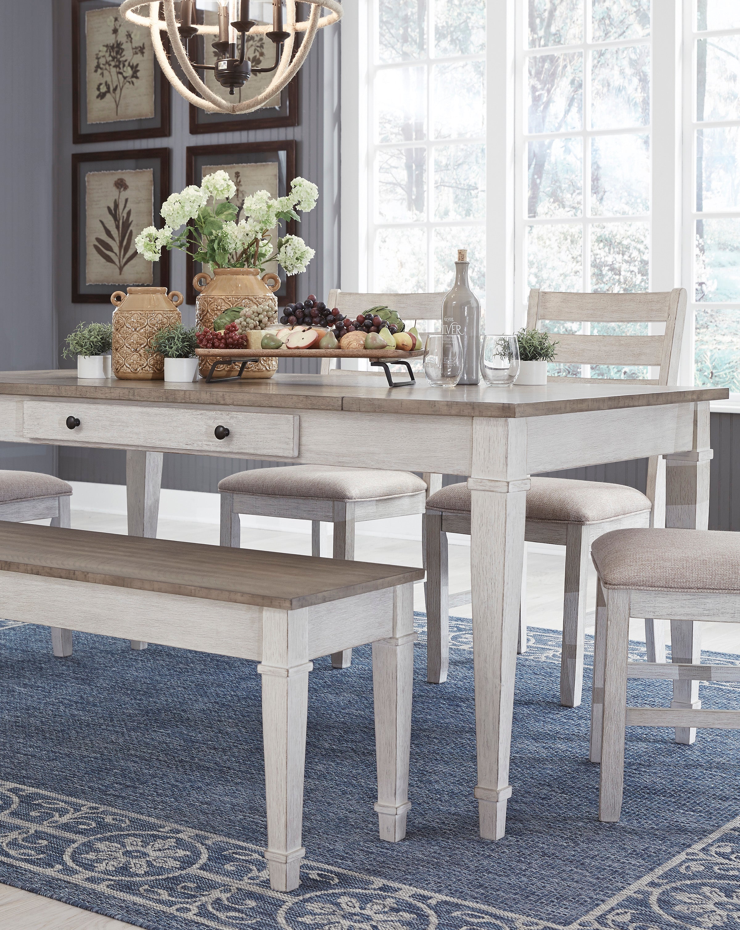 Skempton White/Light Brown Rectangular Dining Set - SET | D394-25 | D394-01(2) - Bien Home Furniture & Electronics
