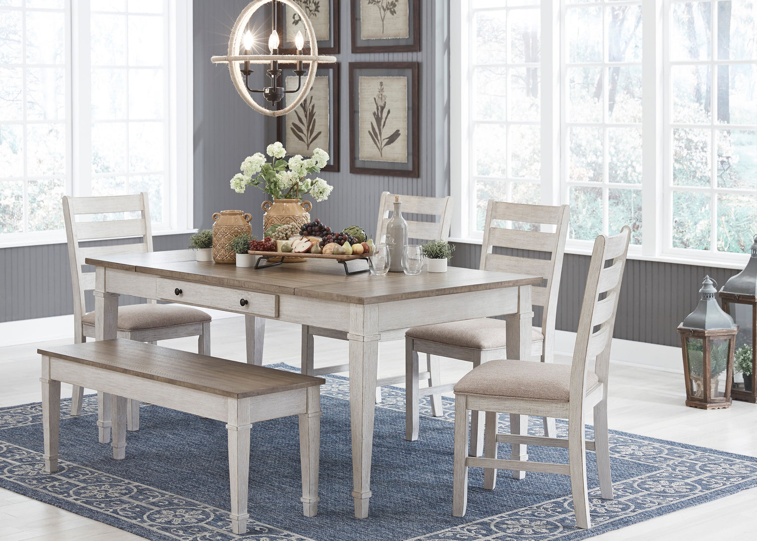 Skempton White/Light Brown Rectangular Dining Set - SET | D394-25 | D394-01(2) - Bien Home Furniture & Electronics