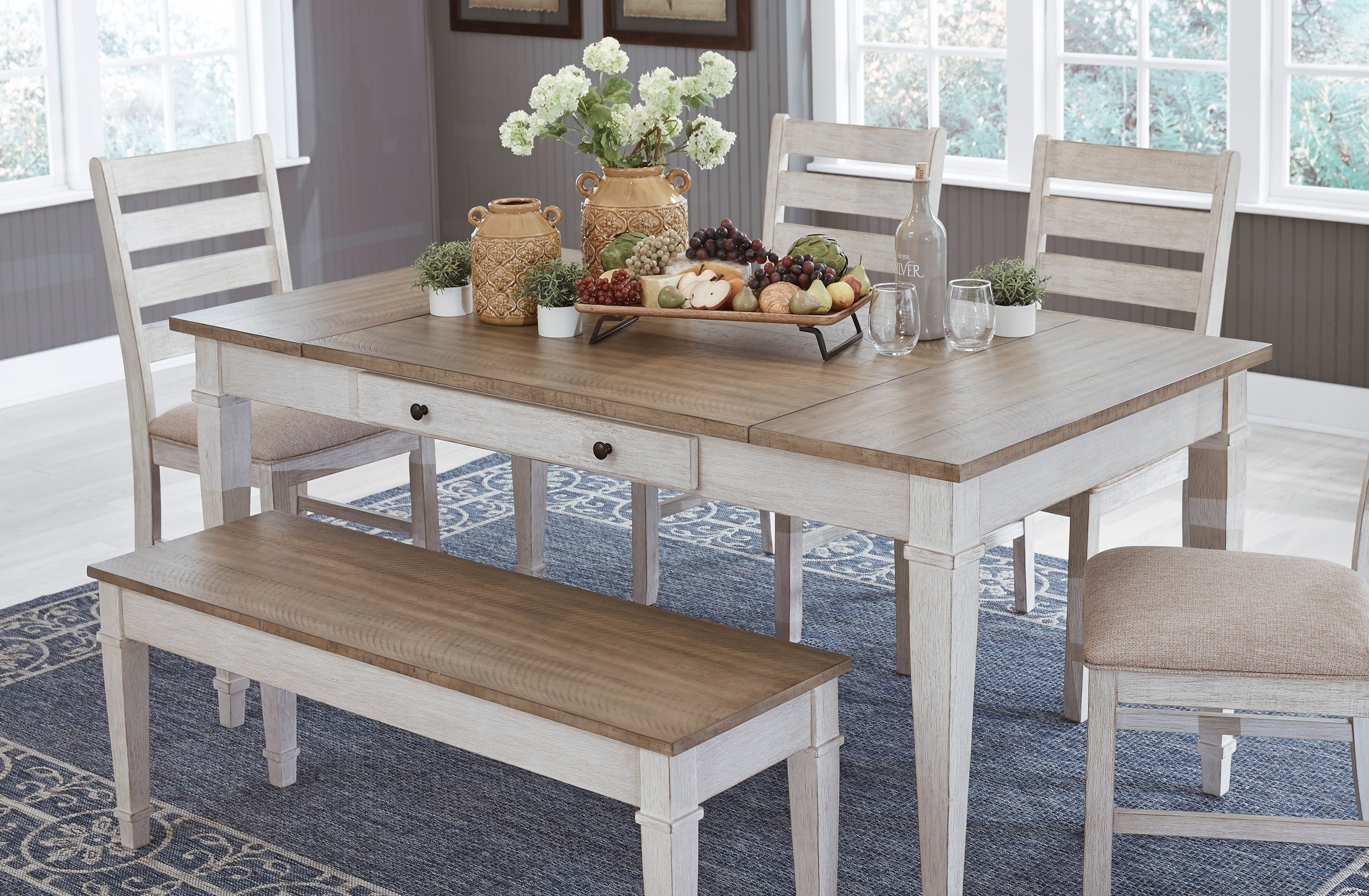 Skempton White/Light Brown Rectangular Dining Set - SET | D394-25 | D394-01(2) - Bien Home Furniture & Electronics